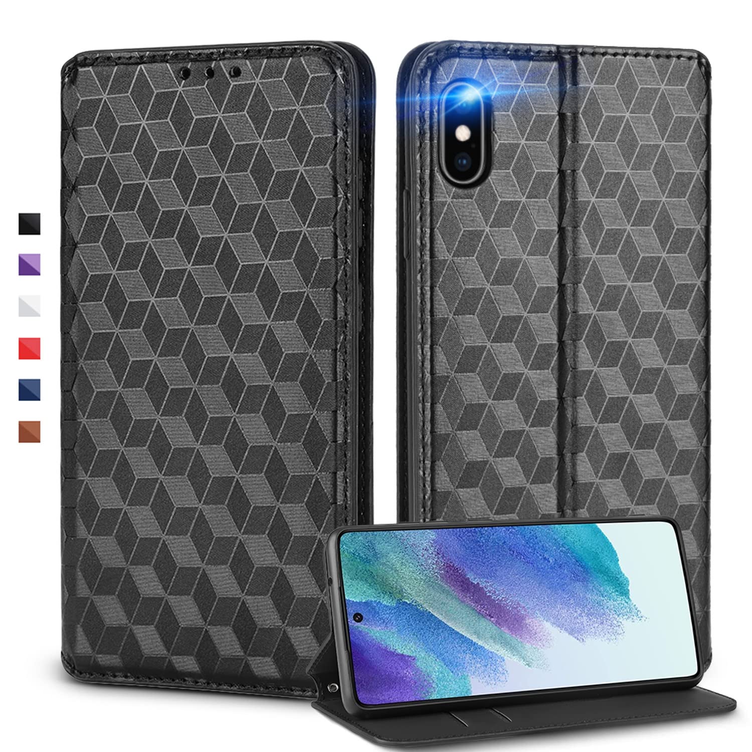 Amazon.co.jp: UnivoColors iPhone Xs、iPhone X対応手帳型ケース 高級 