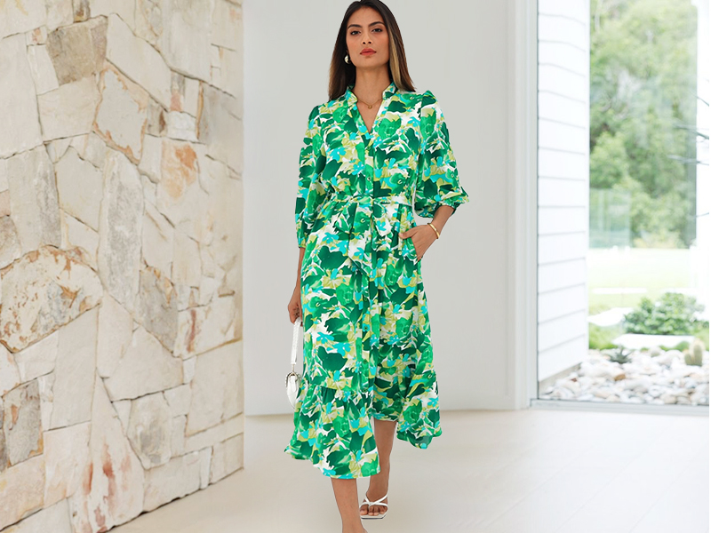 MASCOMODA Womens Floral Maxi Dresses Boho Summer Casual V Neck 3/4 Puff  Sleeve Button Down Tie Waist Long Flowy Shirt Dress(Green Floral,Small) at  Amazon Women's Clothing store