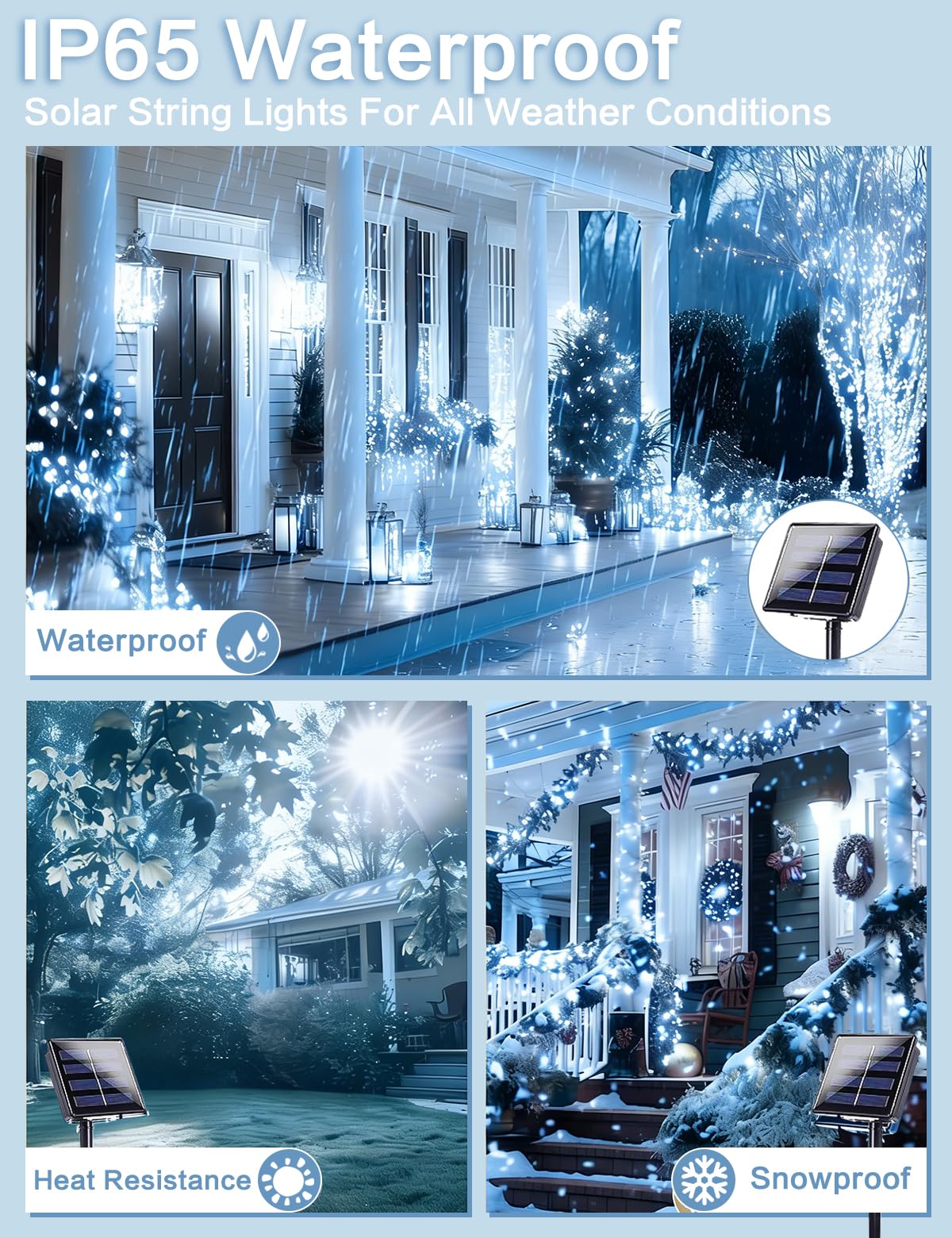 Lot de 6 guirlandes lumineuses solaires d'extérieur de 100 LED scintillantes pour l'extérieur, fil de cuivre étanche avec 8 modes, guirlande lumineuse solaire pour jardin, cour, arbre, mariage