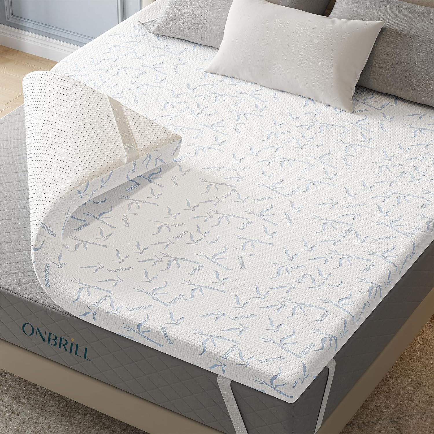 3 Inch Memory Foam Mattress Topper Twin, Bamboo Charcoal Dual Layer Foam Bed Topper in a Box, Removable Knit Cover with Non-Slip Design, Pressure Relief, CertiPUR-US Certified