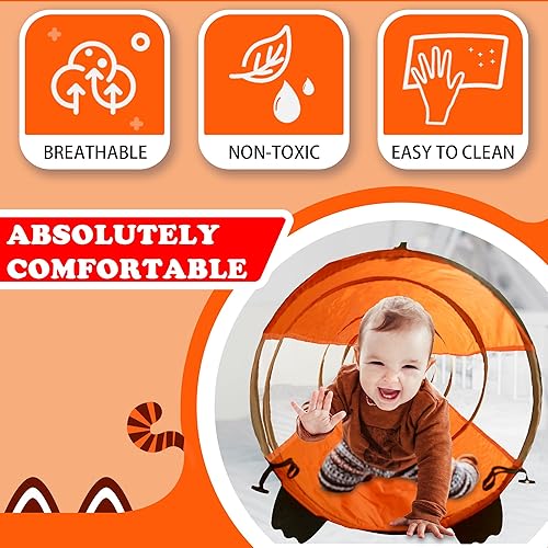 Miniatura 4 de Túnel de juego para niños, panda rojo, túnel de gateo plegable para bebé o mascota con dos ventanas de malla, gran regalo para niños y niñas, túnel