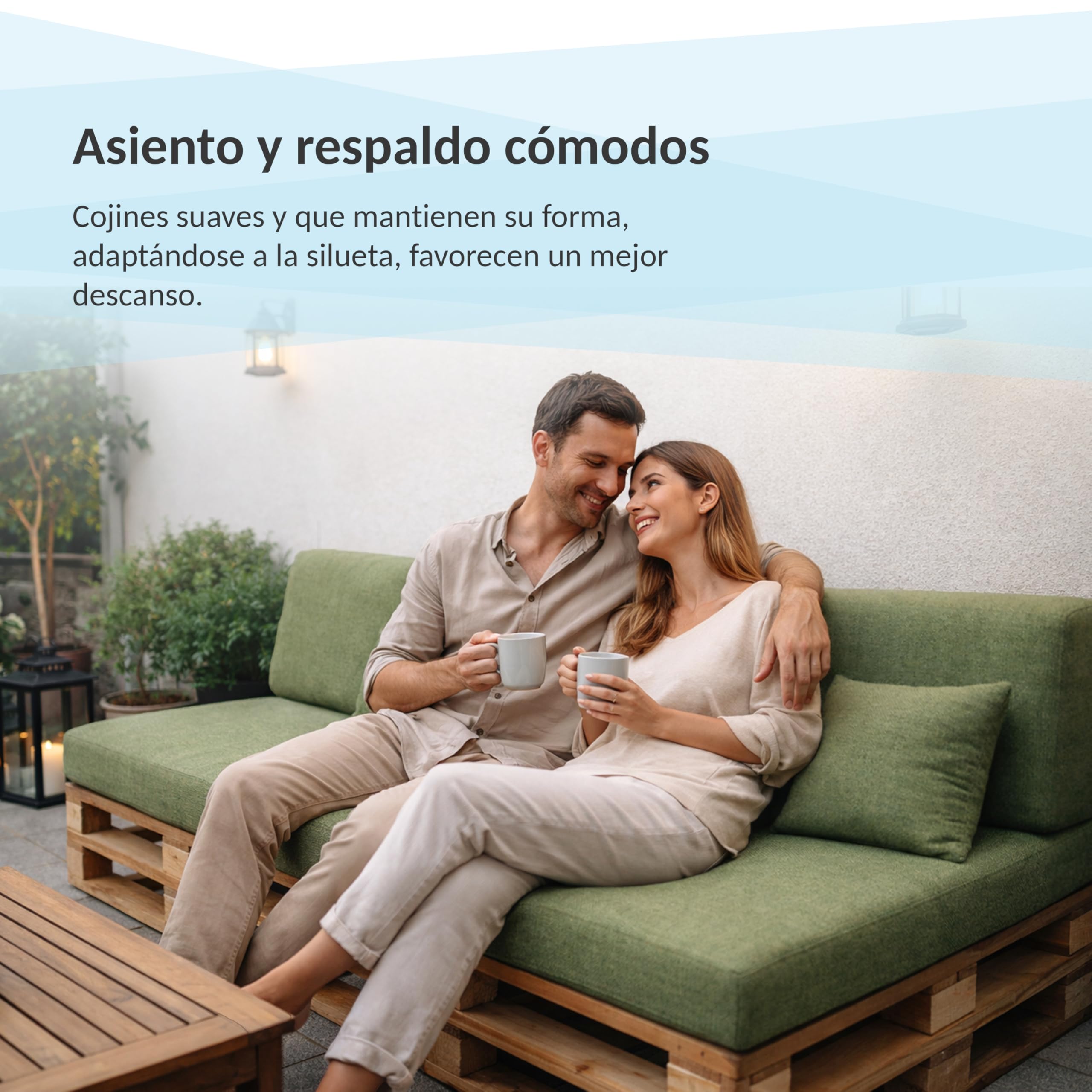 POKAR Set de 2 Cojines para Palets Impermeable | 1x Asiento 120x80 + 1x Respaldo 120x40 para Sofá de Jardín | Fundas Desenfundables | Ideal para Europalés | Fabricado en UE | Oeko-Tex | Beige