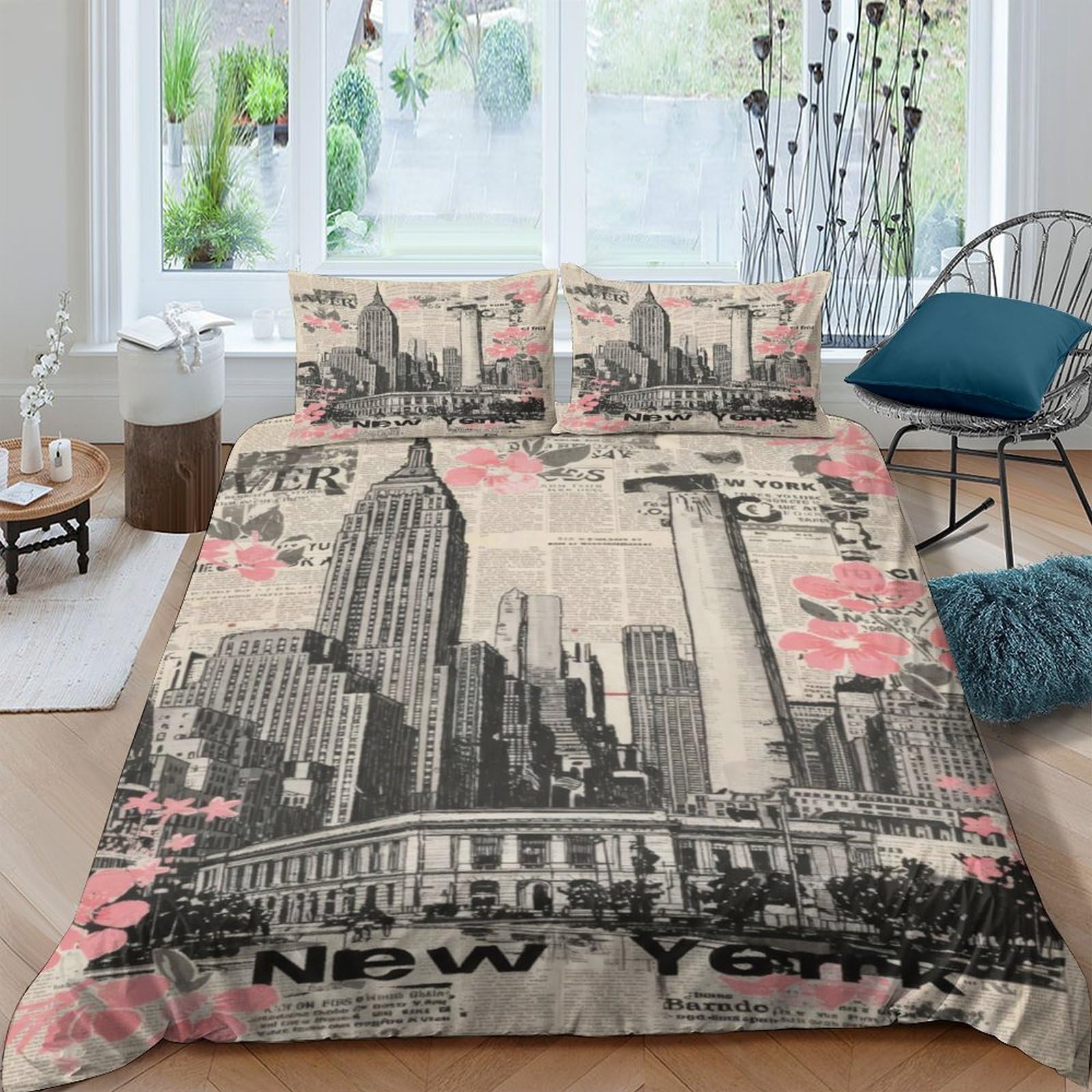 Ctjqhvkz Style-1 3D Printed New York Cityscape Fitted Sheet Microfiber Urban Skyline Bed Cover Machine Washable Decor For Bedroom Single（135X200cm）