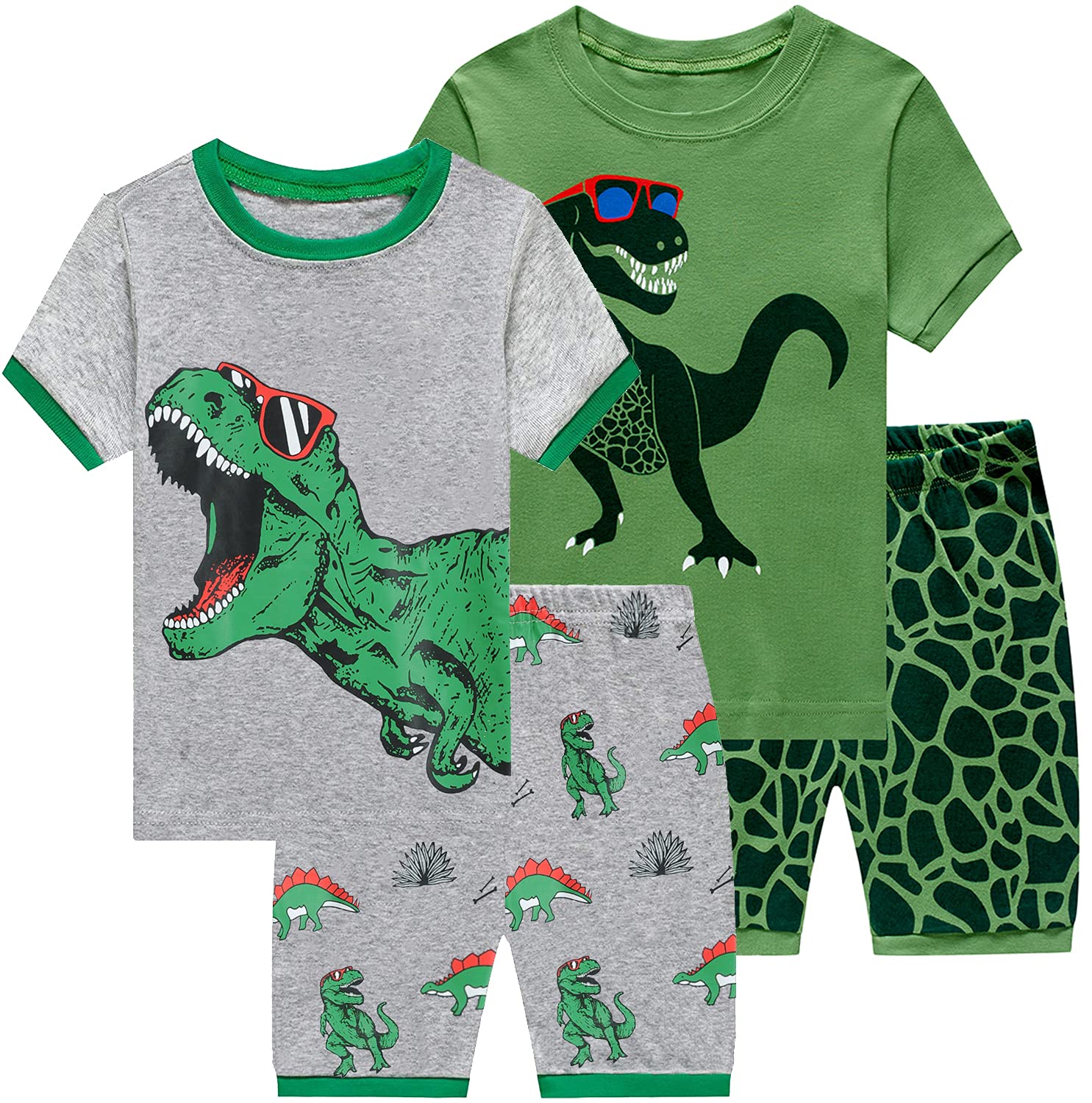 Pigiama estivo per bambine, con motivo unicorno, con gatto, dinosauro, 2 pezzi, 2-7 anni