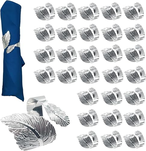 Miniatura 9 de SEEBRIDER Servilleteros plateados, 6 servilleteros de hoja de metal para ajuste de mesa, boda, cumpleaños, aniversario, Pascua, Navidad, Halloween,