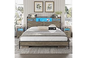 Hasuit Farmhouse King Bed Frame with LED Lights