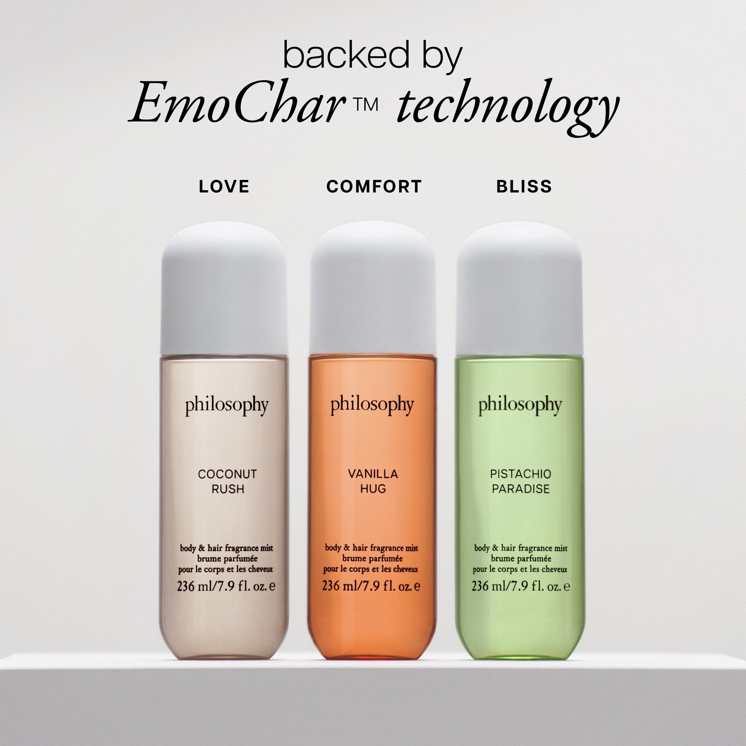philosophy hair and body mists – long-lasting fragrance mists for women with skin-loving ingredients – hydrates & refreshes for 24 hours – vanilla, pistachio & coconut scent options