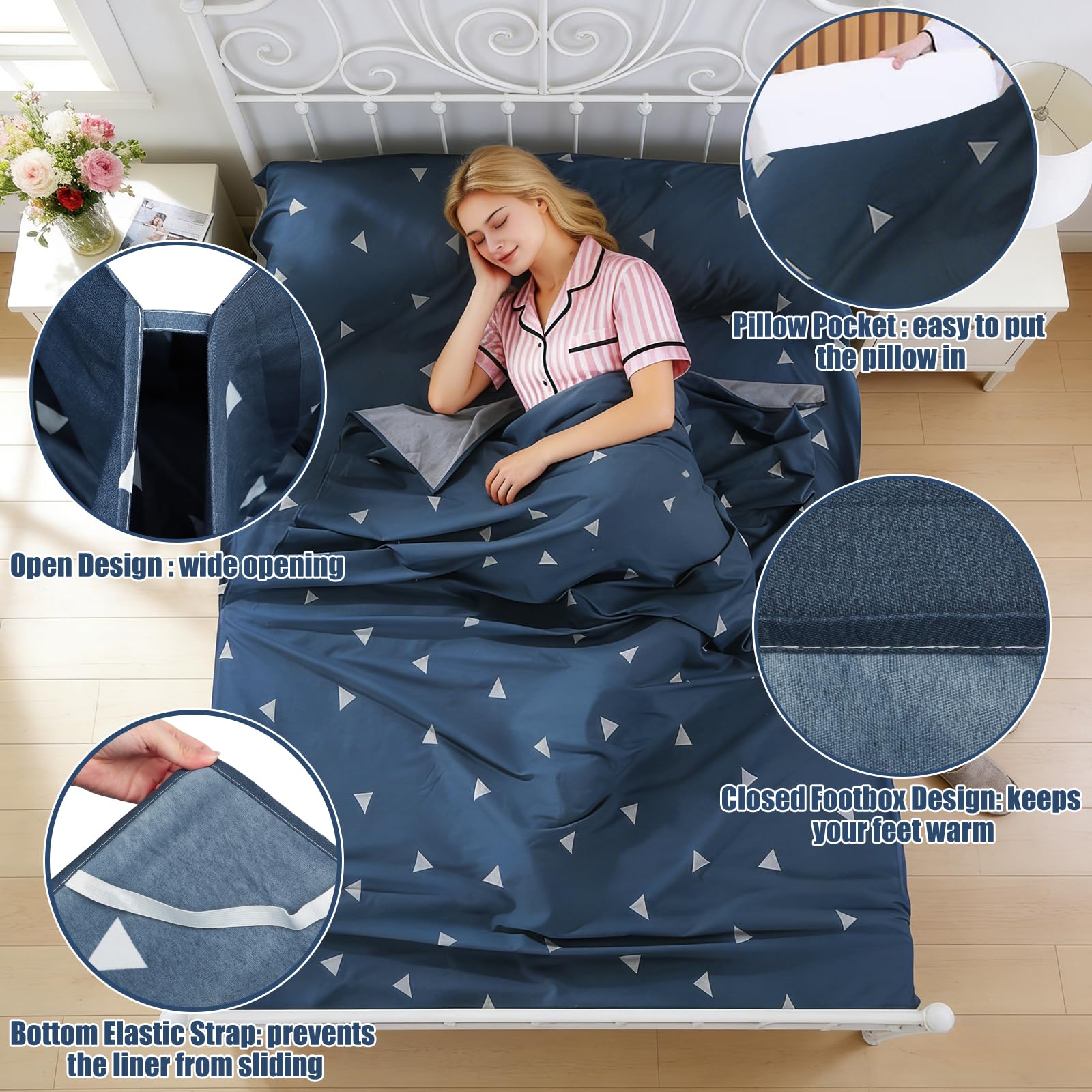 Hüttenschlafsack, 160 x 210cm Leichter Reise Schlafsack mit Kissentasche, Dünner Hüttenschlafsack Sommer zum Reisen, Hotel, Backpackers Journey
