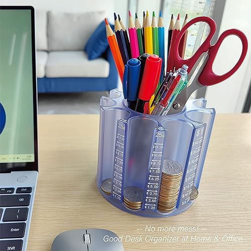Miniatura 7 de Clasificador de monedas para contador de monedas, soporte para bolígrafo + soporte para monedas como organizador de escritorio, alcancía para