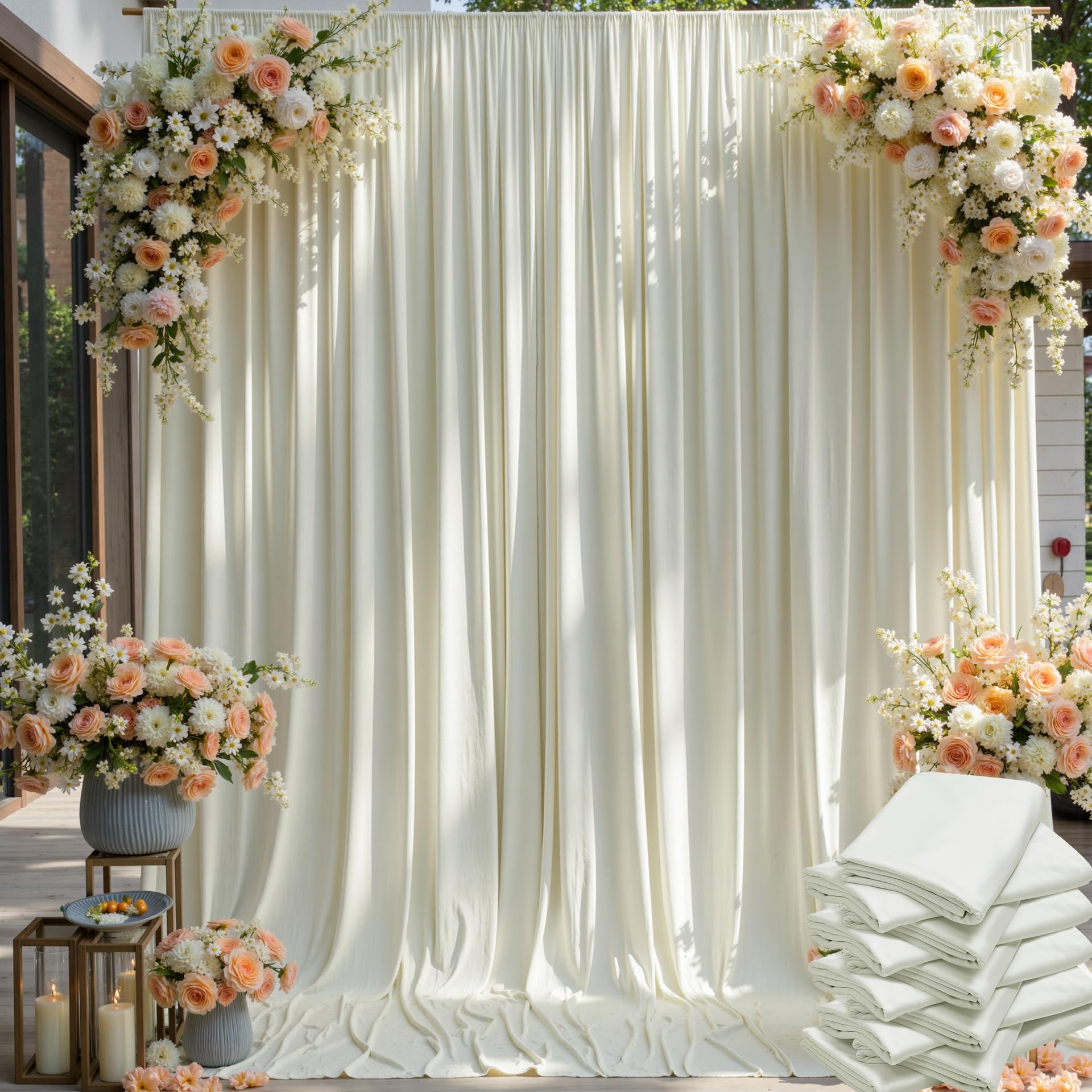 50×12ft Wrinkle Free Ivory Backdrop Curtain for Wedding Parties, 10 Panels 5×12ft Long Soft Silky Polyester Backdrop Drapes Cream Photo Back Drop