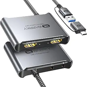 WARRKY Placa de captura HDMI 4K [com cabo USB 3.0 fixo, saída 4K, sem latência] 1080p 60FPS Cam Link dispositivo de captura de vídeo/áudio para transmissão, gravação de jogos, compatível com