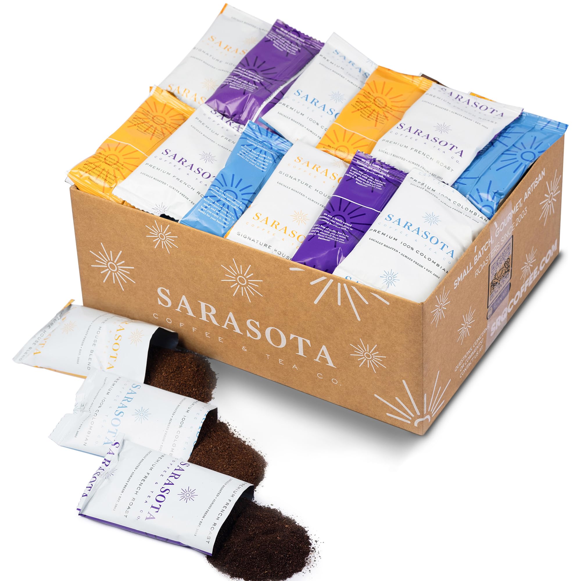 Coffee Packets Variety – Ground Coffee Sampler Gift Set, Medium, Colombian & Dark Roast Assortment, Pre-Measured 2oz Coffee Packs for 12-Cup Drip Makers, Gourmet Bulk Single-Pot Pouches (36 Count)