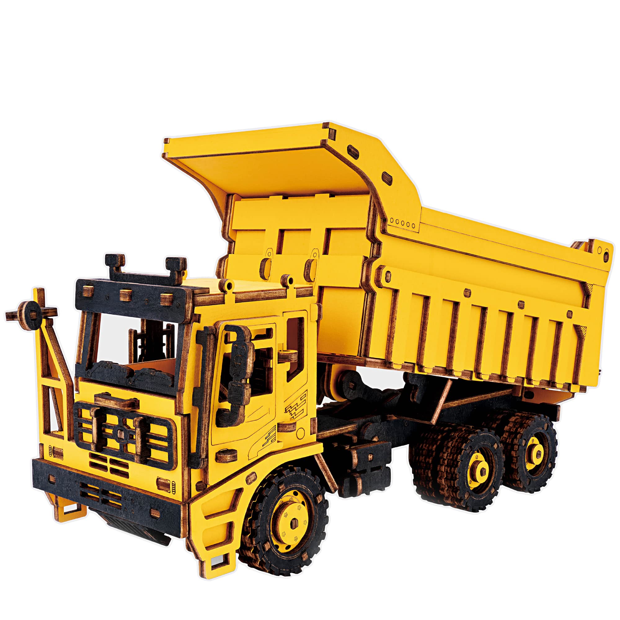 ROBOTIME3D Wooden Puzzle Toy Construction Vehicles DIY Model Dump Truck Kit to Build STEM Projects Unique Gifts for Kids