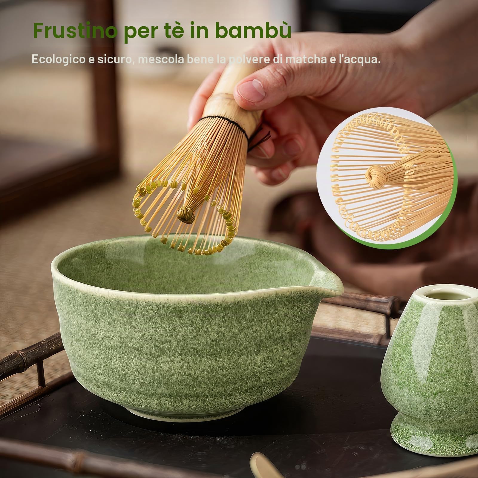 5 Pezzi Matcha Kit, set da tè Matcha, elegante set di Frusta Matcha, Ciotola Matcha, Supporto Chasen, Cucchiaio di Matcha, Setaccio Di Matcha, per La Casa, l'Ufficio e la Sala da Tè (D)