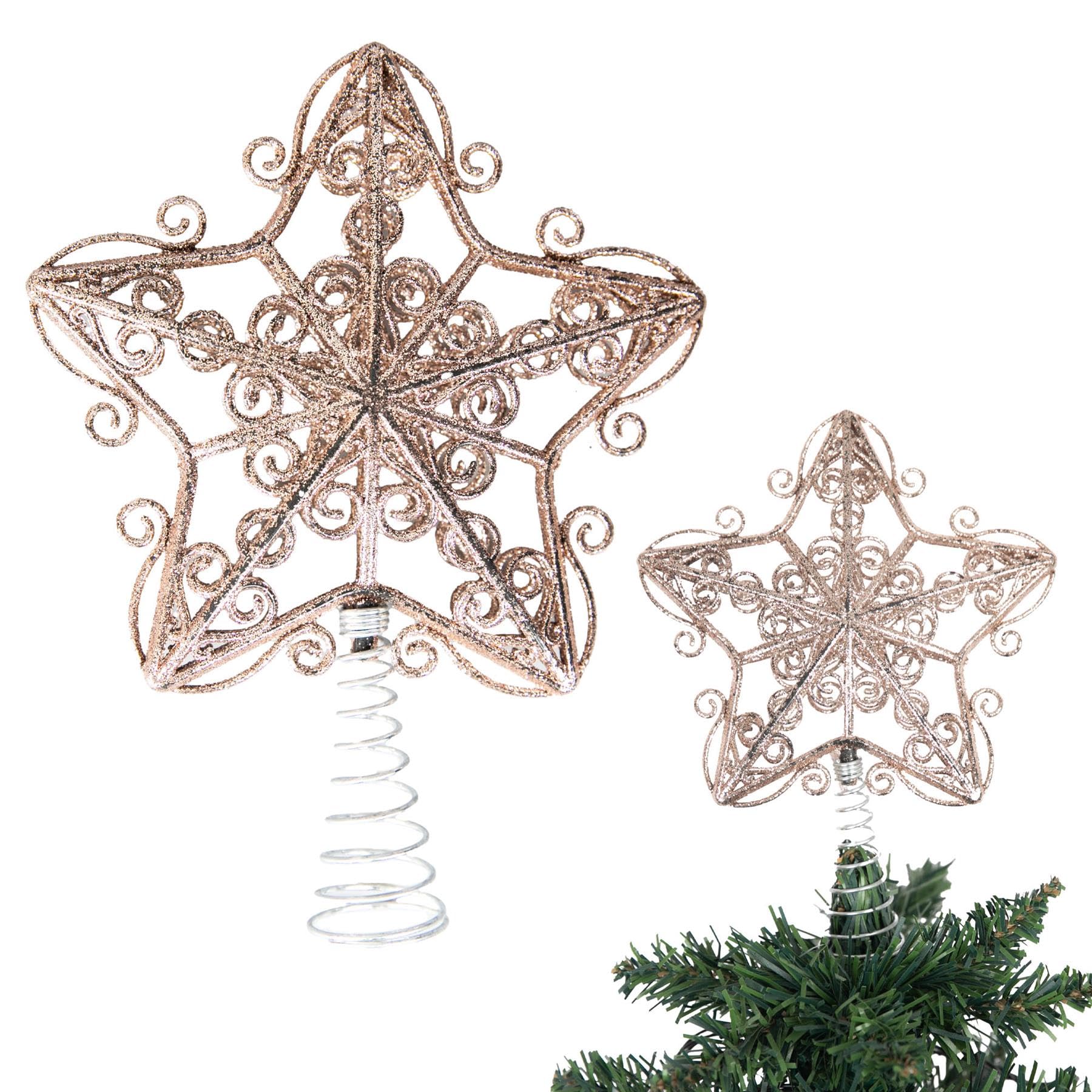Shatchi Rose Gold 14.5Cm Glitter Star Christmas Tree Topper Shatterproof For Christmas Tree Decorations Xmas Treetop Tree Crown Holiday Ornament