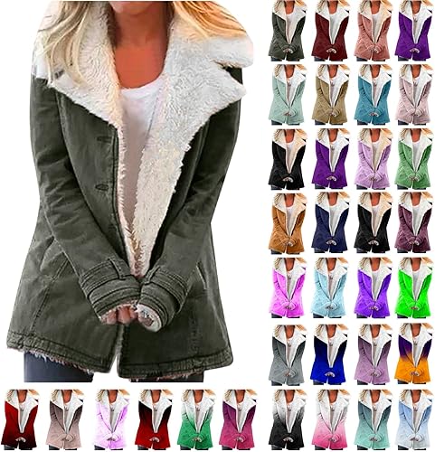 Abrigos de invierno para mujer 2023, chaqueta con forro de sherpa, solapa de botón, chaquetas cálidas gruesas de talla grande, abrigo ligero para