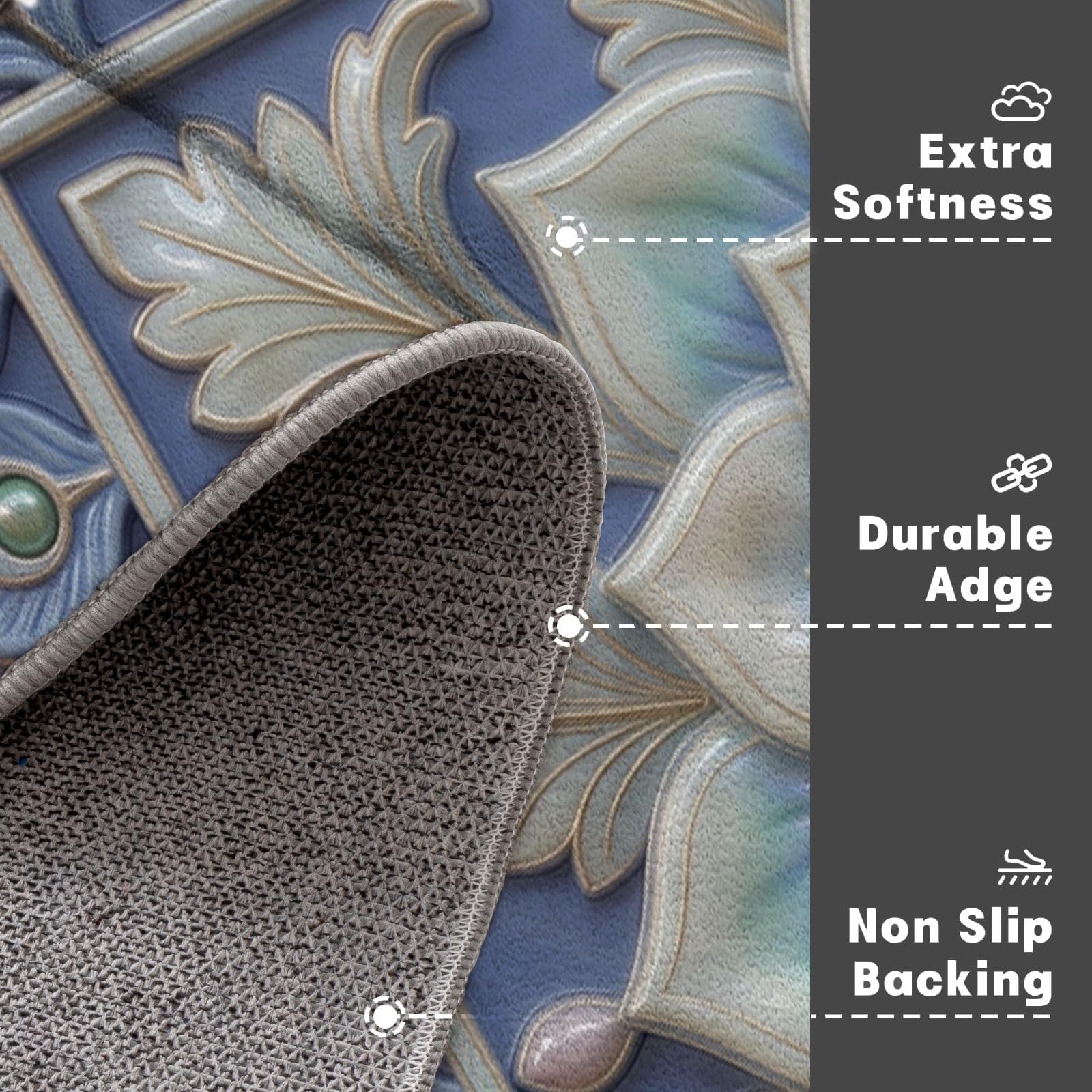 Zerbino Ingresso Interno Rilievo Tridimensionale A Forma Piuma Mandala, Zerbino Di Benvenuto Lavabile Morbida Fiori Perle Esotici, Antiscivolo Tappeto Da Decorazioni Blu Per Casa Porta, 90X150Cm