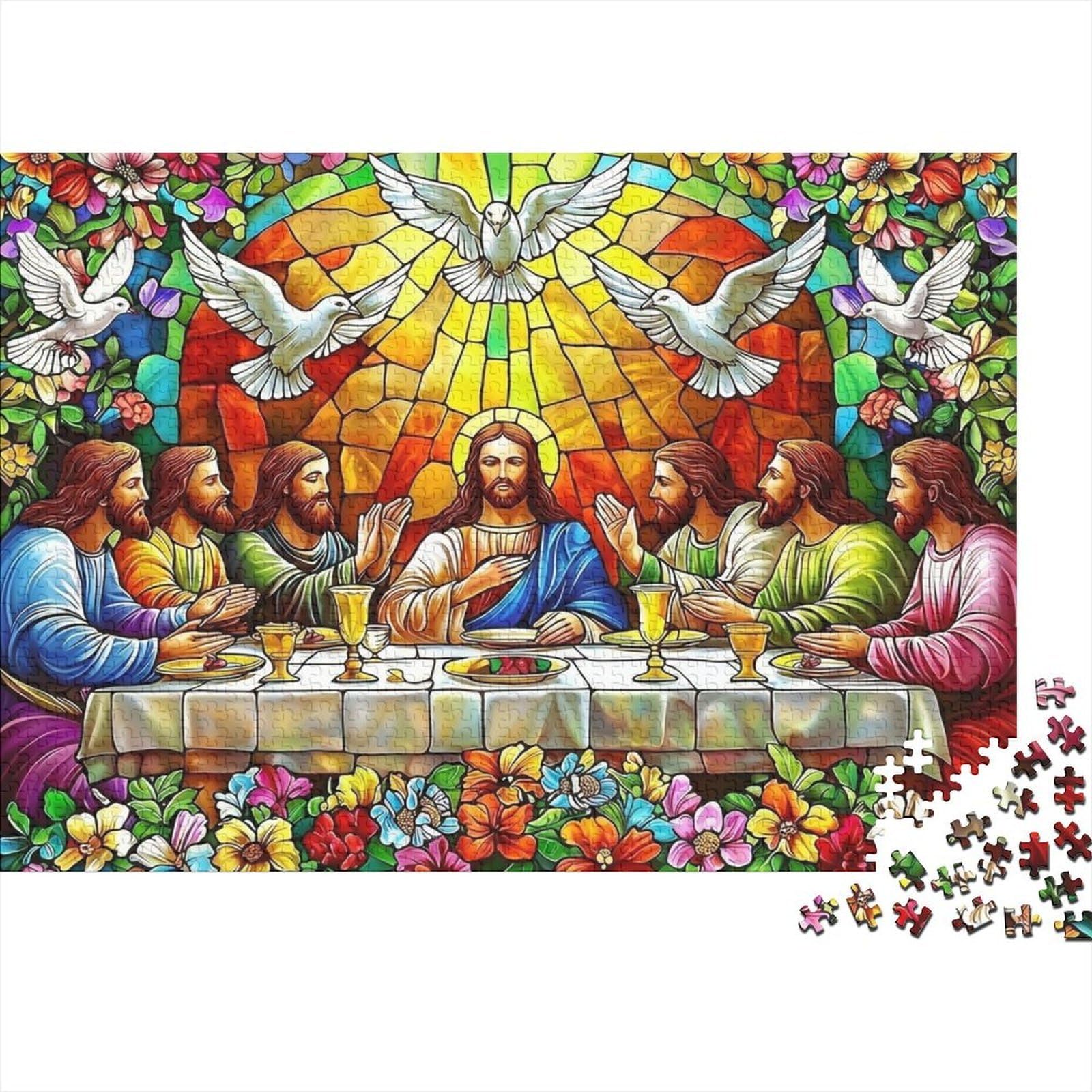 Stained Glass Dinner Scene 1000 Piece Jigsaw Puzzle Jigsaw Puzzle for Adults Paper Adult Game Home Decoration Gift 38x26cm/1000pcs
