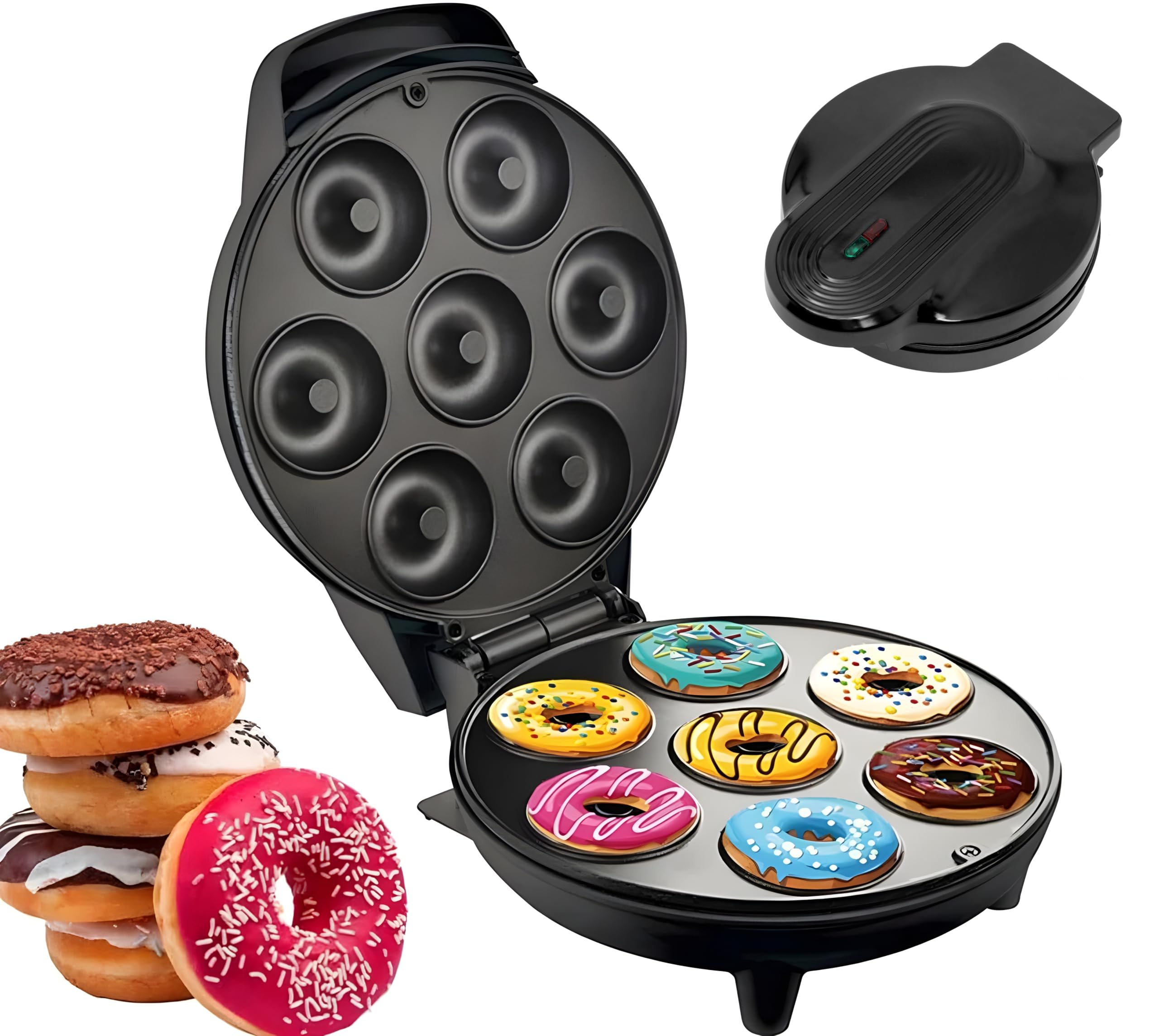 Donut Maker Machine For Kid-Friendly Breakfast, Snacks, Desserts & More With Non-Stick Surface, Makes 7 Doughnuts, 750 Watts, Black