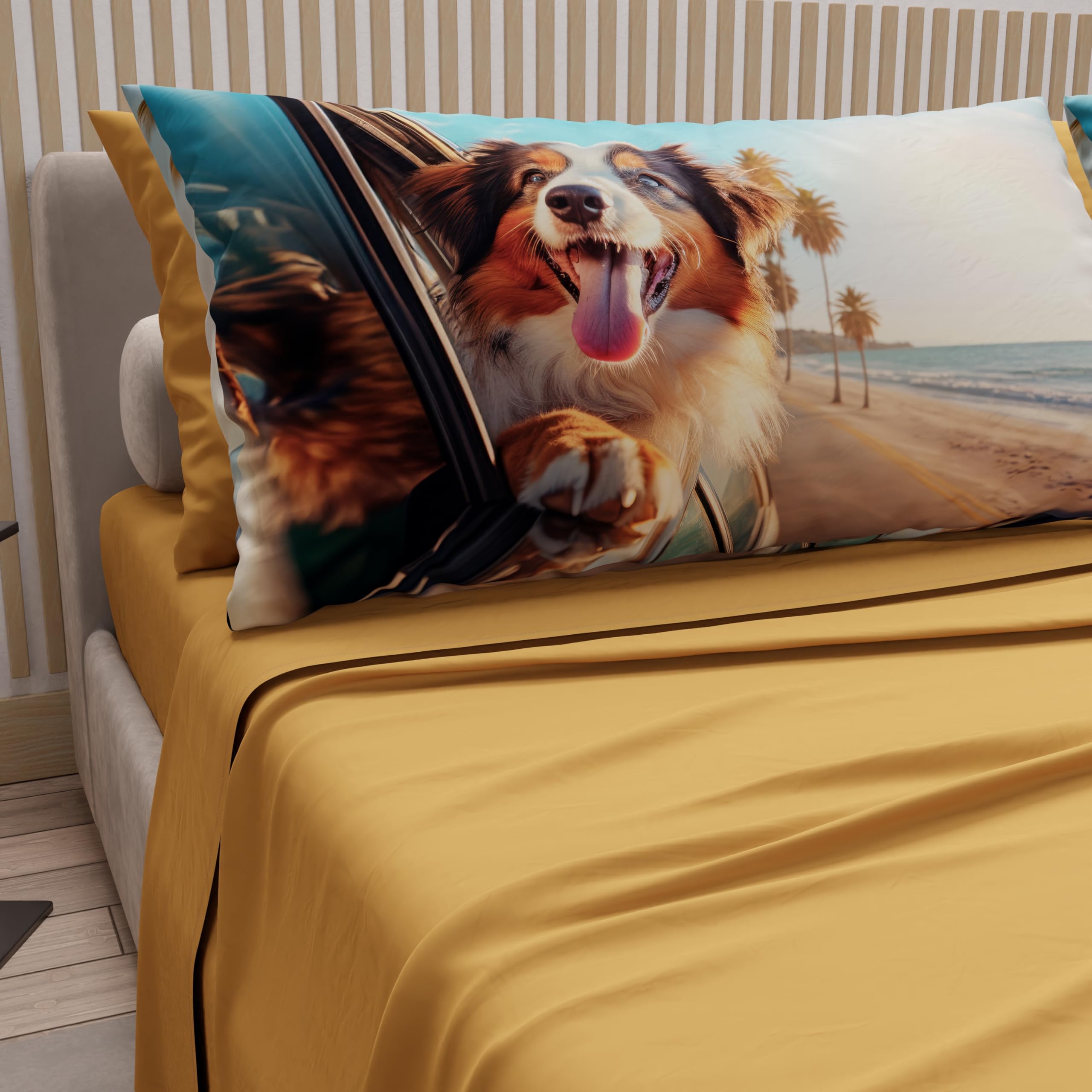 PETTI Artigiani Italiani, Animal Bed Linen with Dogs in Cotton with Pillowcases in Digital Print, Pizza and Half Sheets