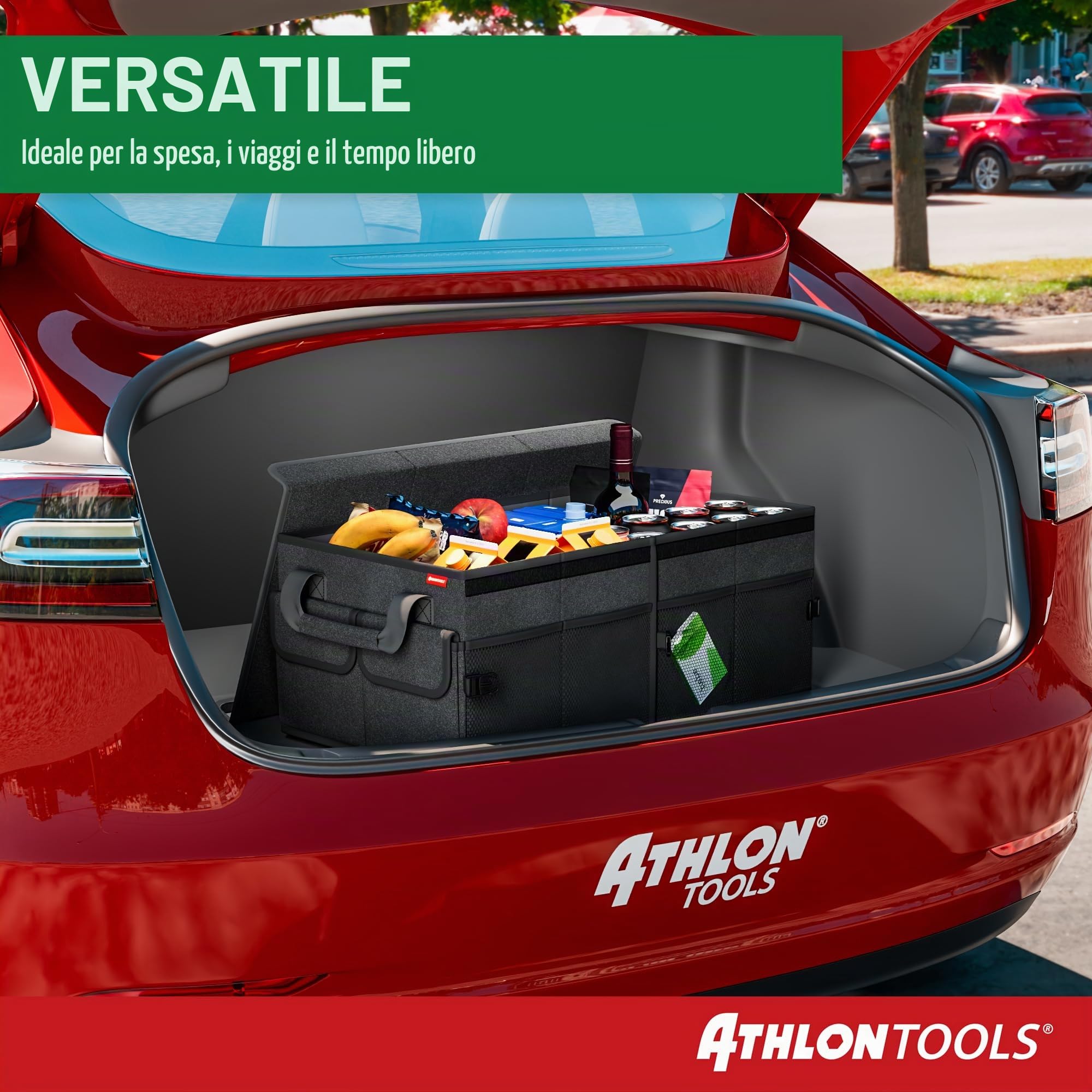 ATHLON TOOLS Organizer per bagagliaio XXL – Organizer per auto pieghevole - Borsa per bagagliaio antiscivolo, rinforzata, Borsa per bagagliaio stabile con coperchio – Scatola per auto per conservare e
