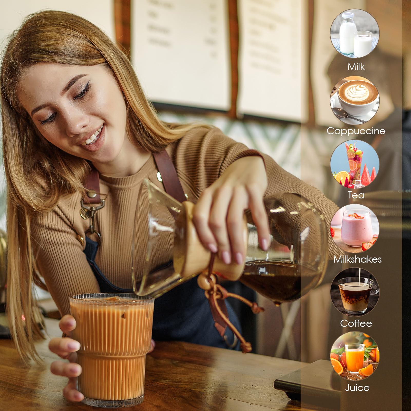 Gobelet En Verre Avec Paille Mozvvco Lot De 4 Verres à Eau 400 ML Avec Couvercles Et Paille - Gobelets Réutilisables En Verre - Tasses à Café Rayées Pour Smoothie, Jus, Café