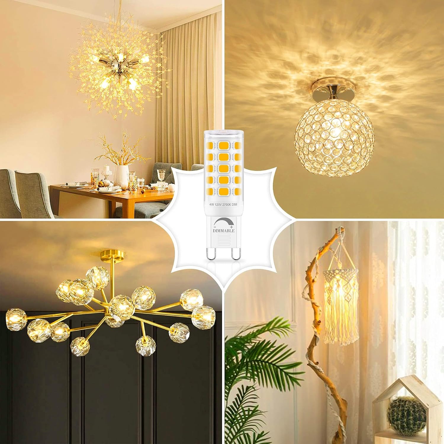 G9 LED Bulb Dimmable 2700K Warm White 10 Pack, T4 G9 4W Replacement for 40 Watts Halogen, Ceramic Bi Pin Base, 120V 400 Lumen 360°Beam Angle, G9 Light Bulbs for Chandelier