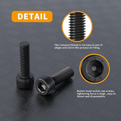 Miniatura 4 de Tornillos de cabeza hexagonal M5 x 0.315 in, 0.472 in, 0.630 in, 0.787 in, 0.984 in, acero de aleación de grado 12.9, totalmente roscado, acabado de