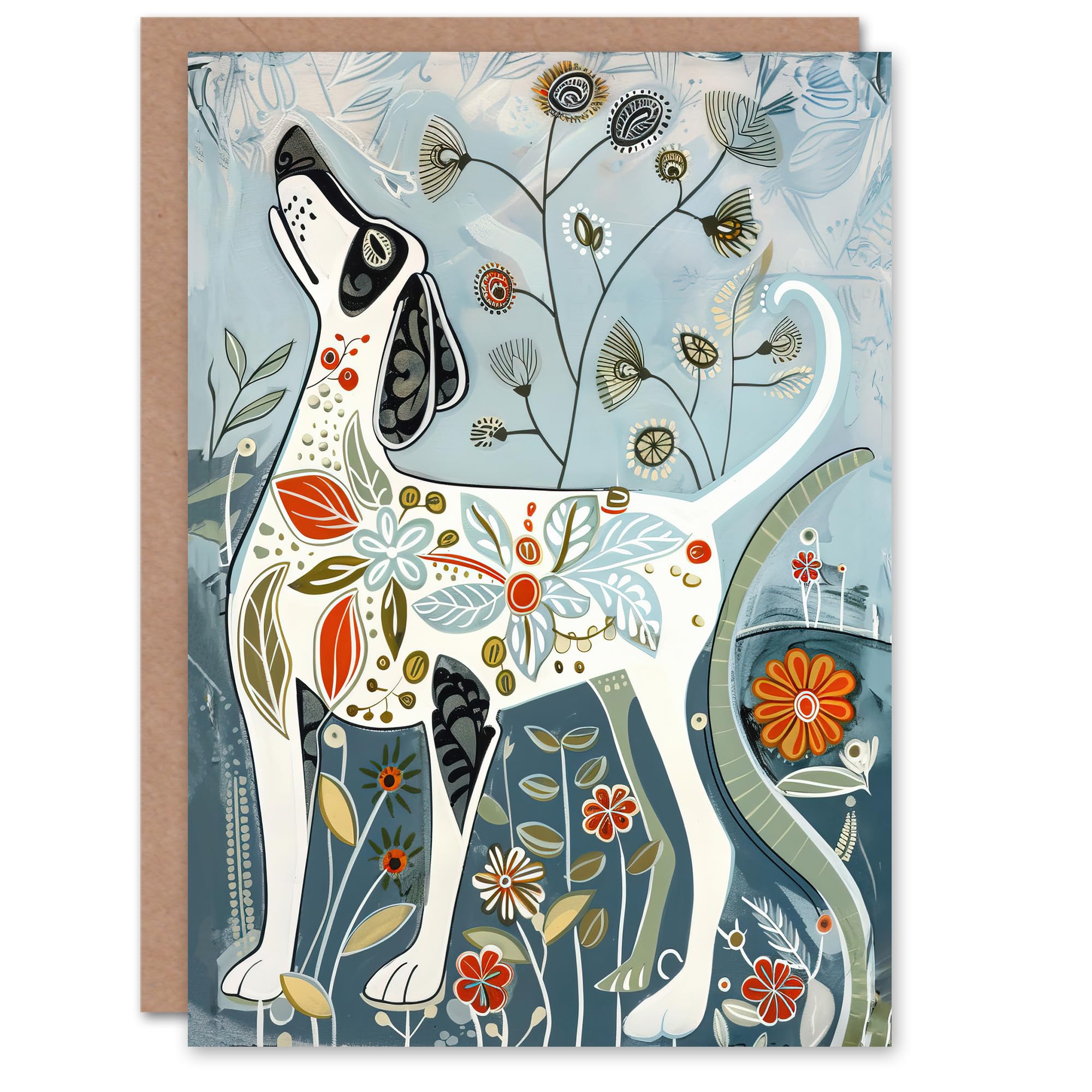 Artery8 Greeting Card Spring Flower Garden Dog Lover Fun Folk Art Blank For All Him Or Her Art Birthday Card