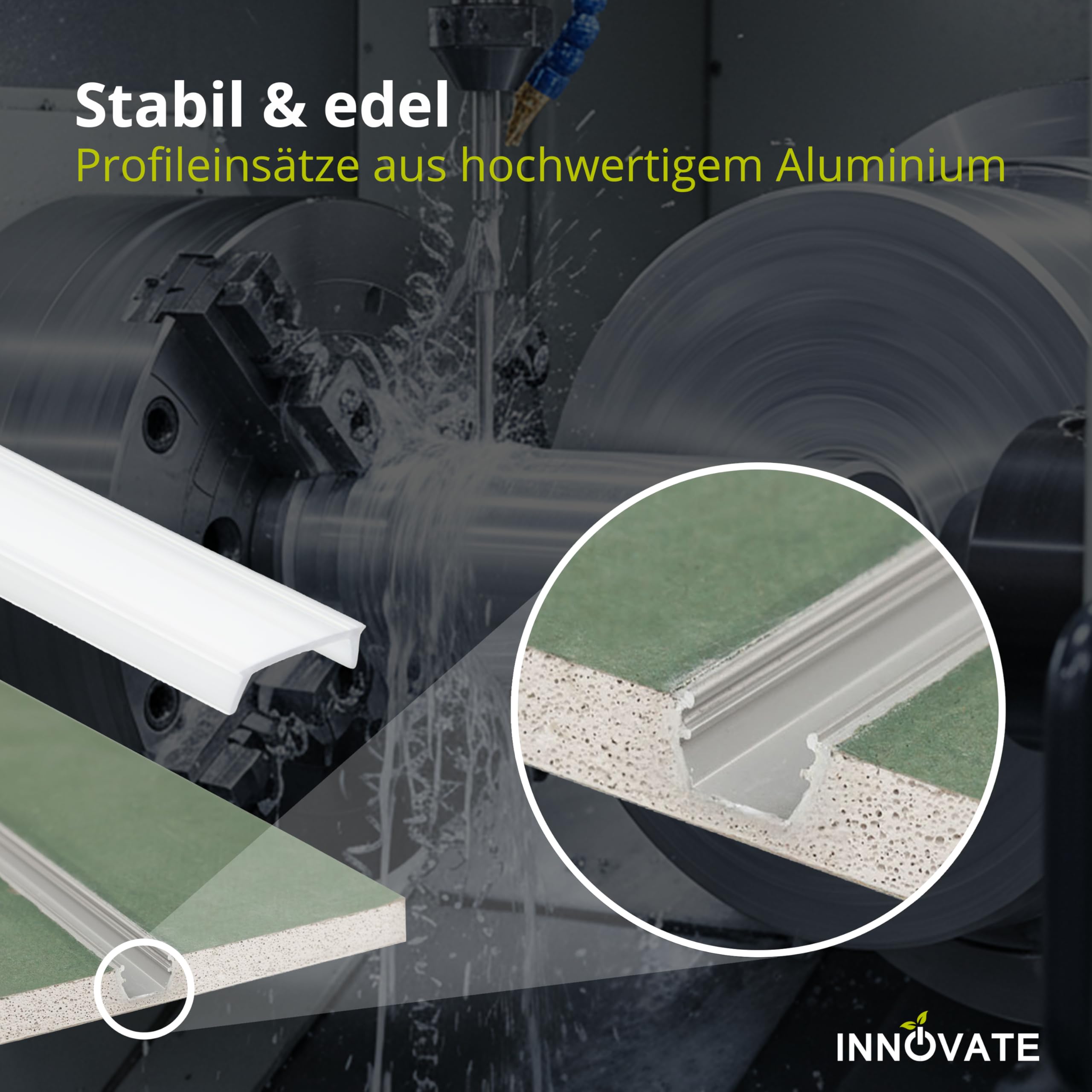 INNOVATE Rigipsplatten LED Profil Trockenbau inkl. Diffusor [1 läufig 1m] Gipskartonplatten für LED Streifen I Trockenbauplatten Aluminium Profil Decke I Kabelkanal Unterputz Indirekte Beleuchtung