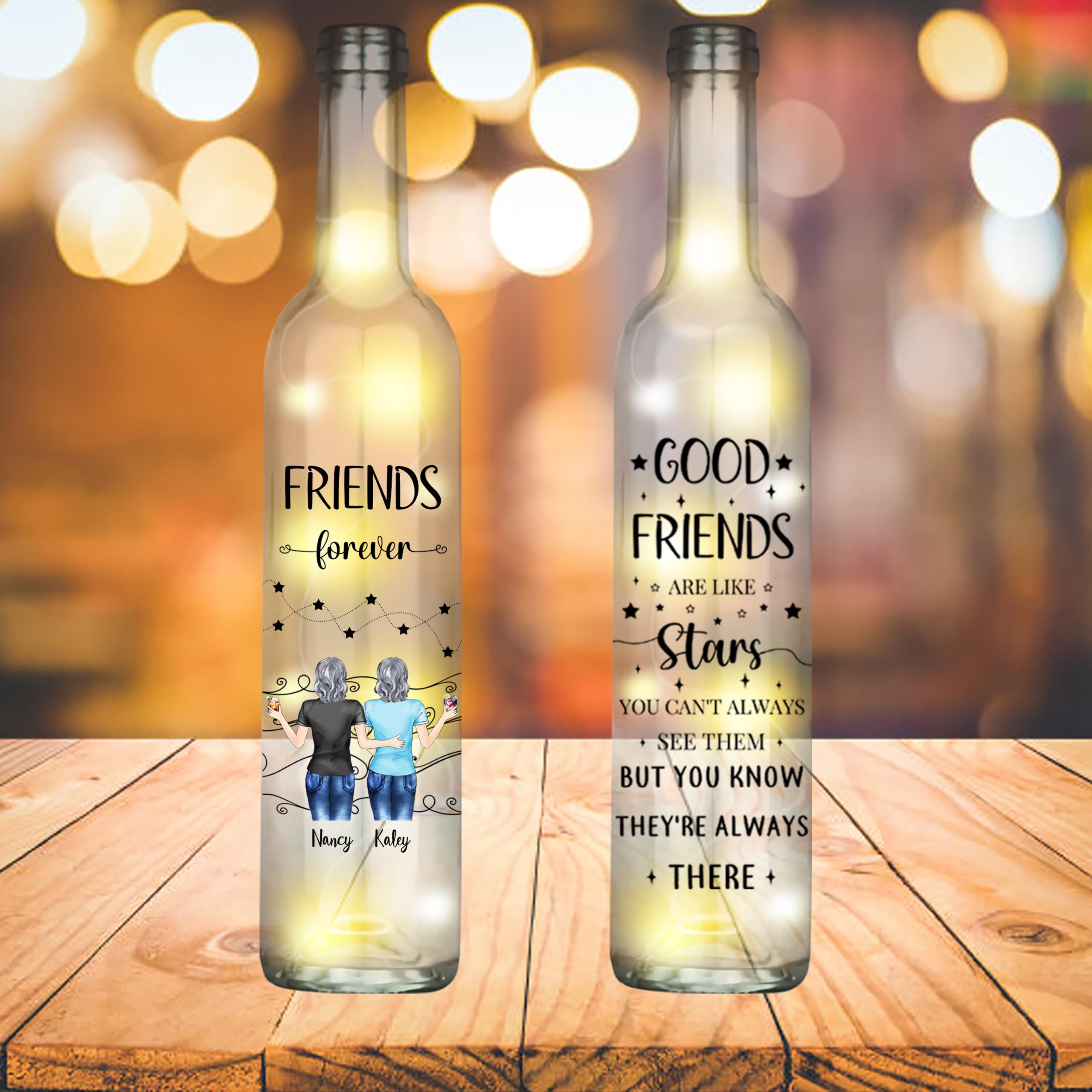 NOONATIVE Friends Forever Bottle Lamp,Personalized Custom Bestie Wireless Bottle Lamp with Portrait & Name,Friendship Gifts for Bestie,Best Friend