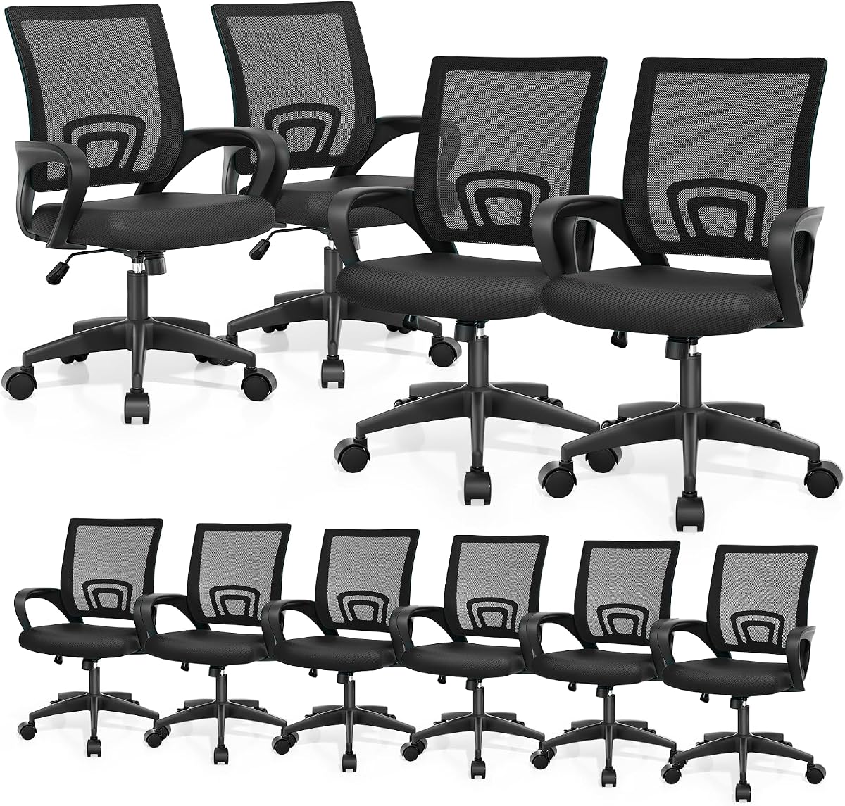 Magshion Ergonomic Office Chair 10 Pack, Mid-Back Mesh Desk Chair, Black