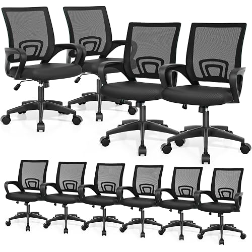 Magshion Ergonomic Office Chair 10 Pack, Mid-Back Mesh Desk Chair, Black | Adjustable Swivel Computer Chair, Lumbar Support & Breathable Backrest, For Gaming, Work, Study, 300 LBS Capacity