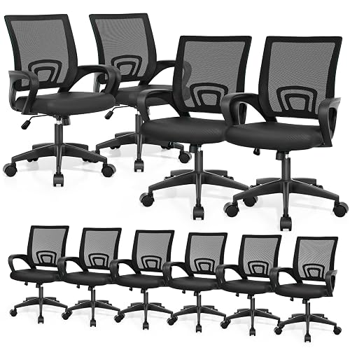 Magshion Ergonomic Office Chair 10 Pack, Mid-Back Mesh Desk Chair, Black | Adjustable Swivel Computer Chair, Lumbar Support & Breathable Backrest, For Gaming, Work, Study, 300 LBS Capacity
