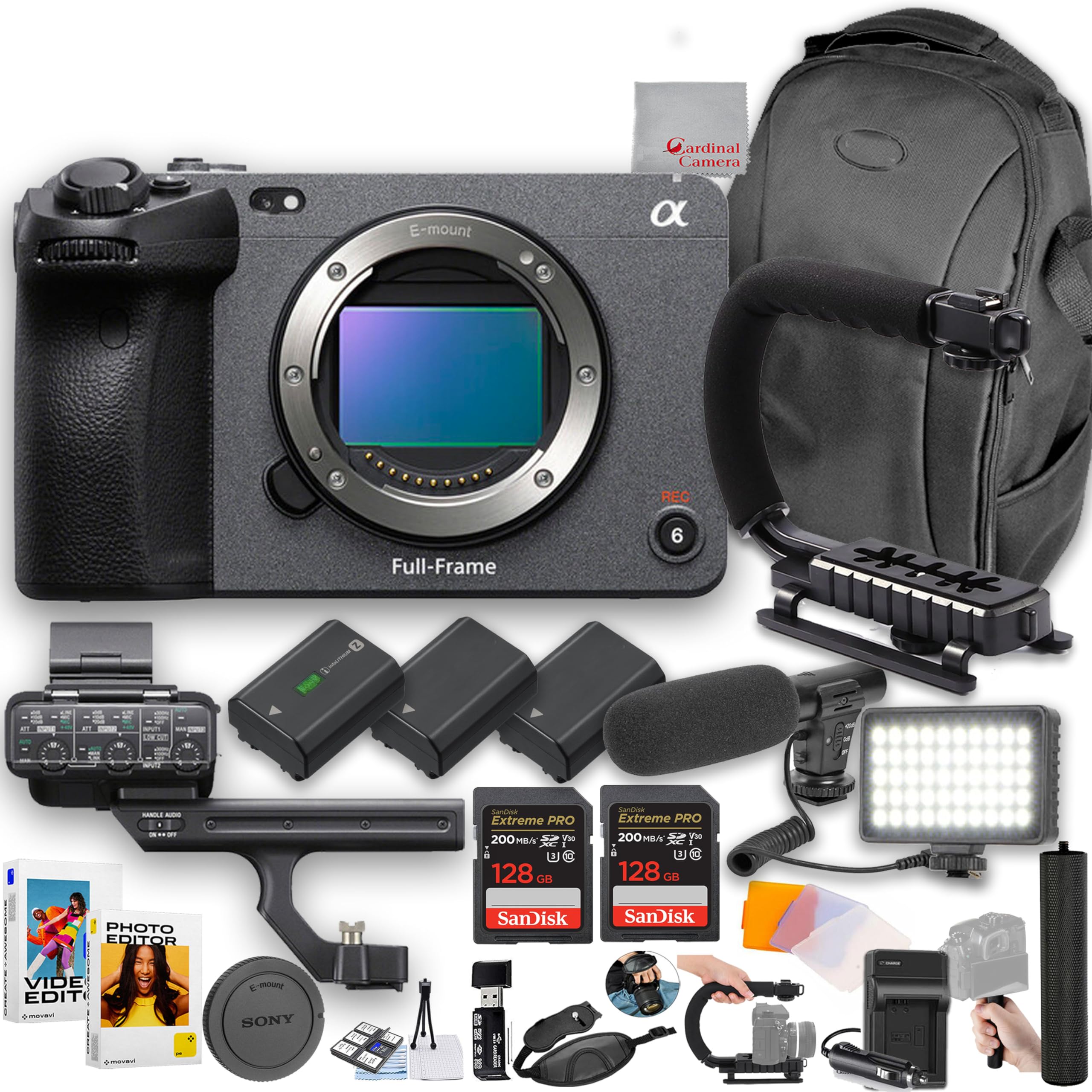 Sony FX3 Full-Frame Cinema Camera | 10.2MP | 256GB Memory + Microphone + LED Video Light + Spare Batteries + U-Grip + Hand Grip + More (Pro Bundle)