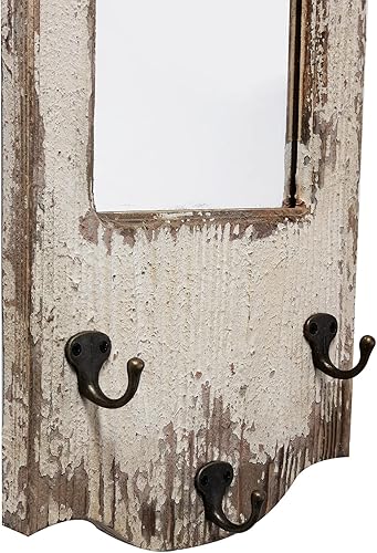 Miniatura 6 de Espejos rústicos de pared arqueados para entrada con 3 ganchos de metal de 12 x 22 pulgadas, para colgar con marco de madera blanca envejecida,