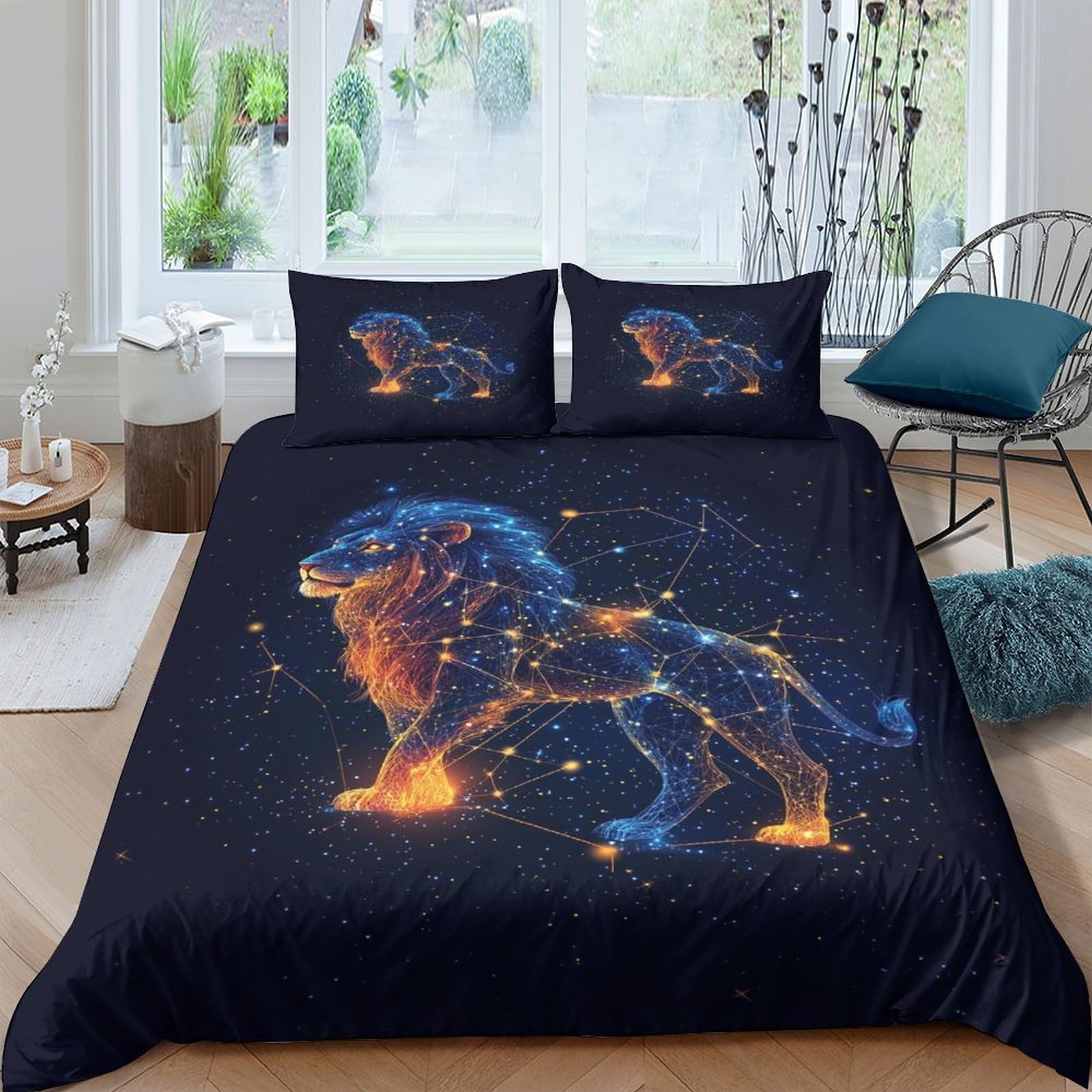Ctjqhvkz Style-9 3D Printed Fiery Lion Fitted Sheet Microfiber Soft Breathable Night Sky Bed Cover For Bedroom Dorm Mattress Decor Single（135X200cm）