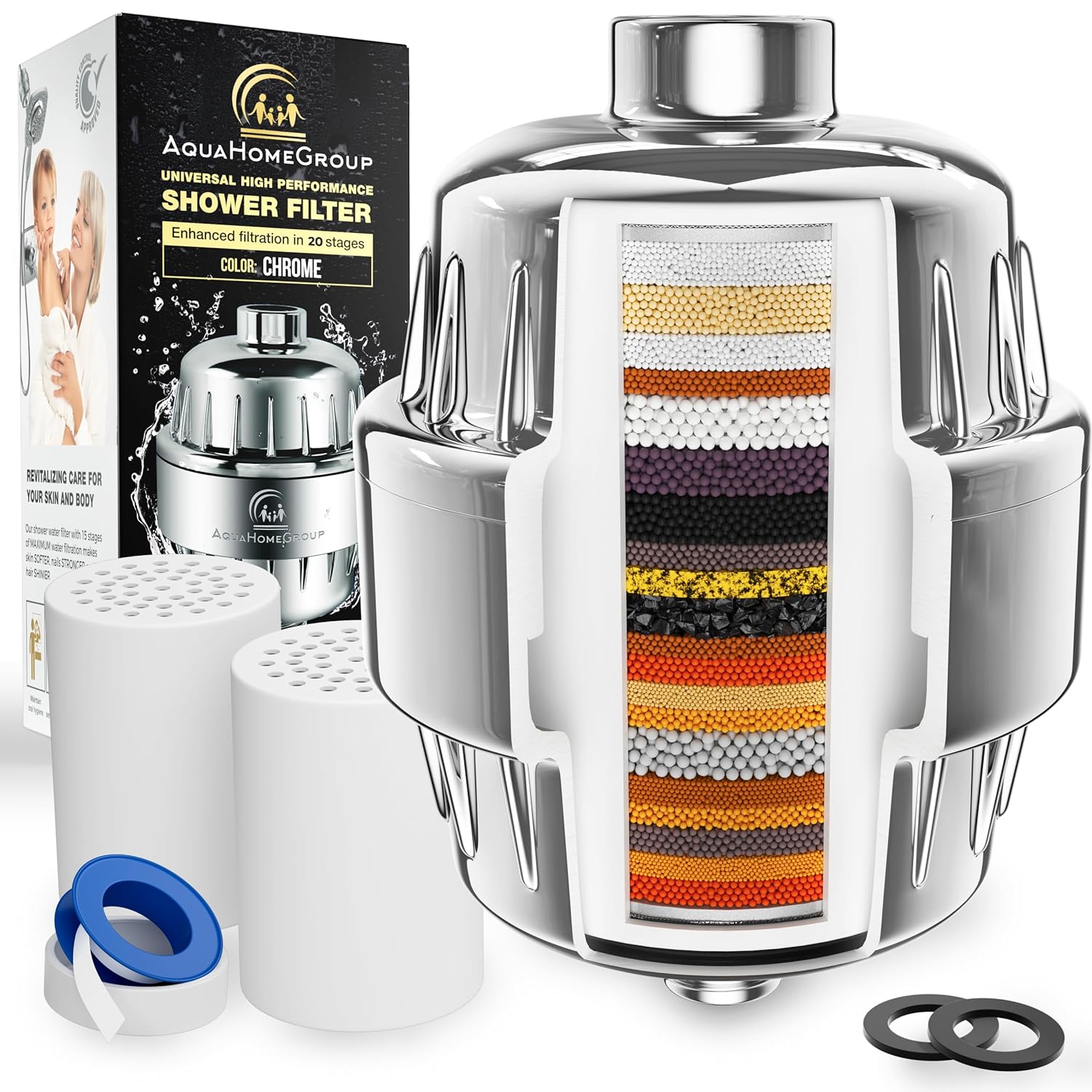 AquaHomeGroup 20 Stage Shower Filter with Vitamin C E for Hard Water
