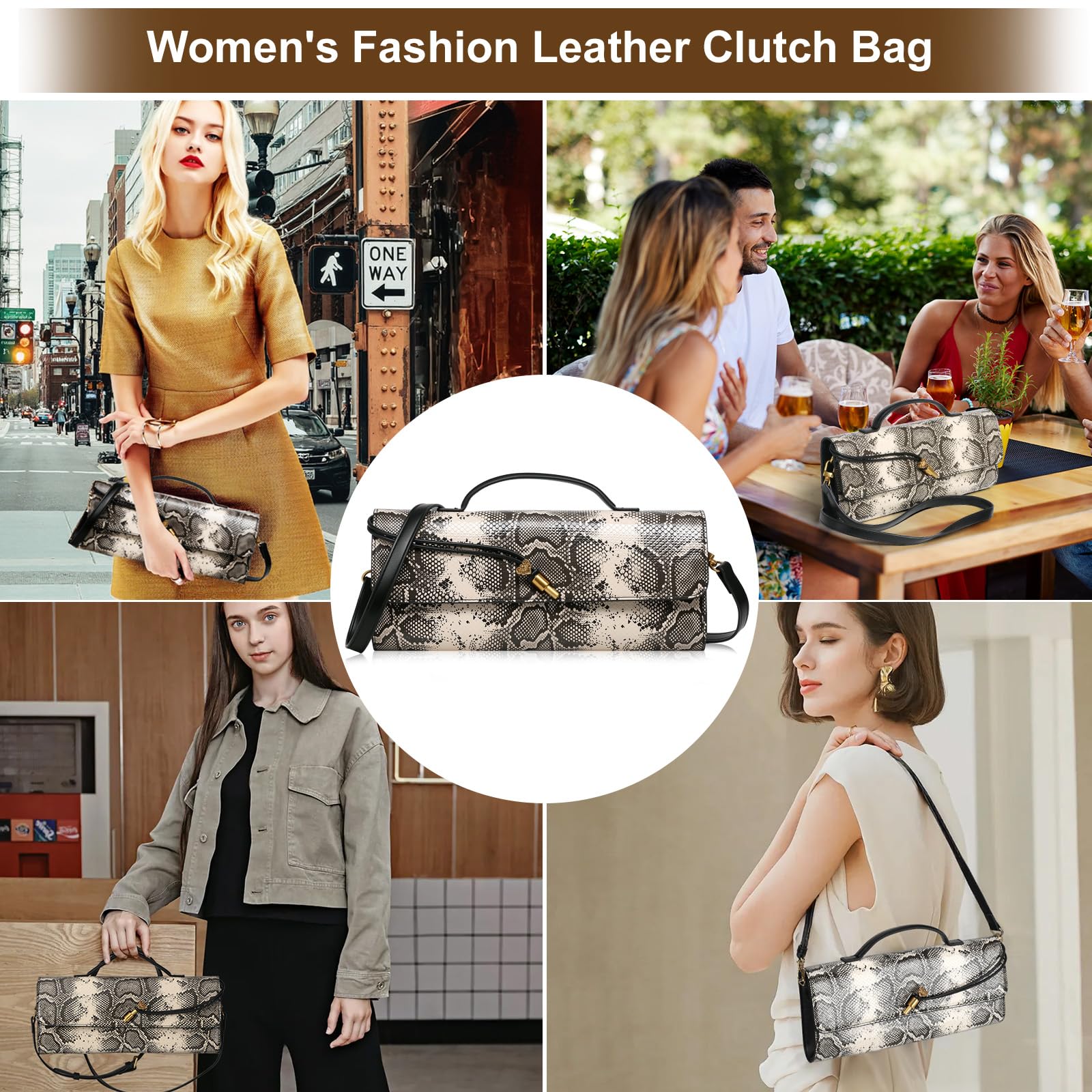 Bolso de mano de piel de serpiente, bolso cruzado de noche, bolso de hombro formal para mujer, snake print, Piel de serpiente