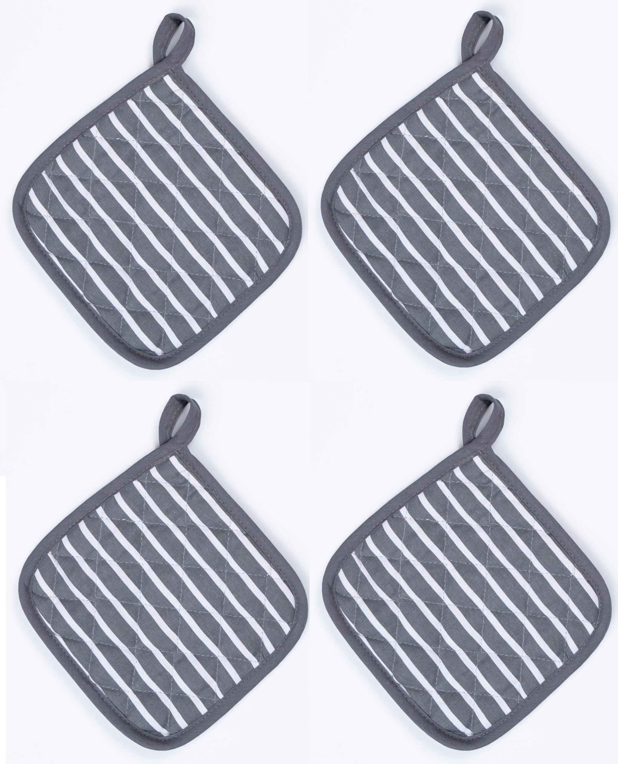 Oven Mitts Pot Holders Sets, 4 Pack, Heat Resistant Potholders for Kitchen Baking Cotton Square Oven Mitts, Grey