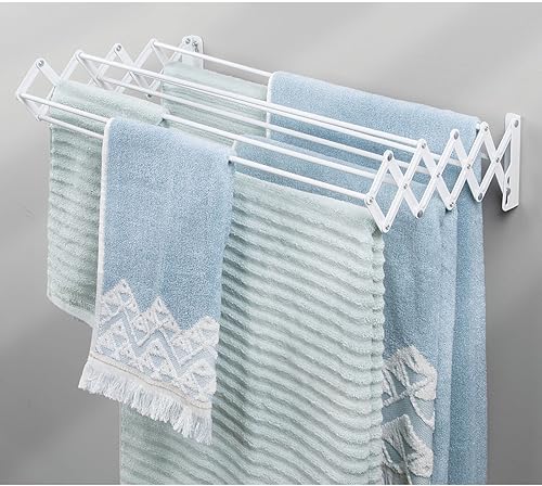 Miniatura 7 de mDesign Estante de secado de aire retráctil extensible de acero para montaje en pared, 8 barras para colgar prendas, organizador montado para