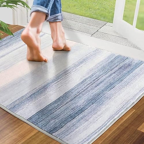 Miniatura 7 de Tapete para puerta delantera, de lana sintética, antideslizante, absorbente, abstracto, para entrada, pasillo, lavandería, zonas de alto tráfico, 24