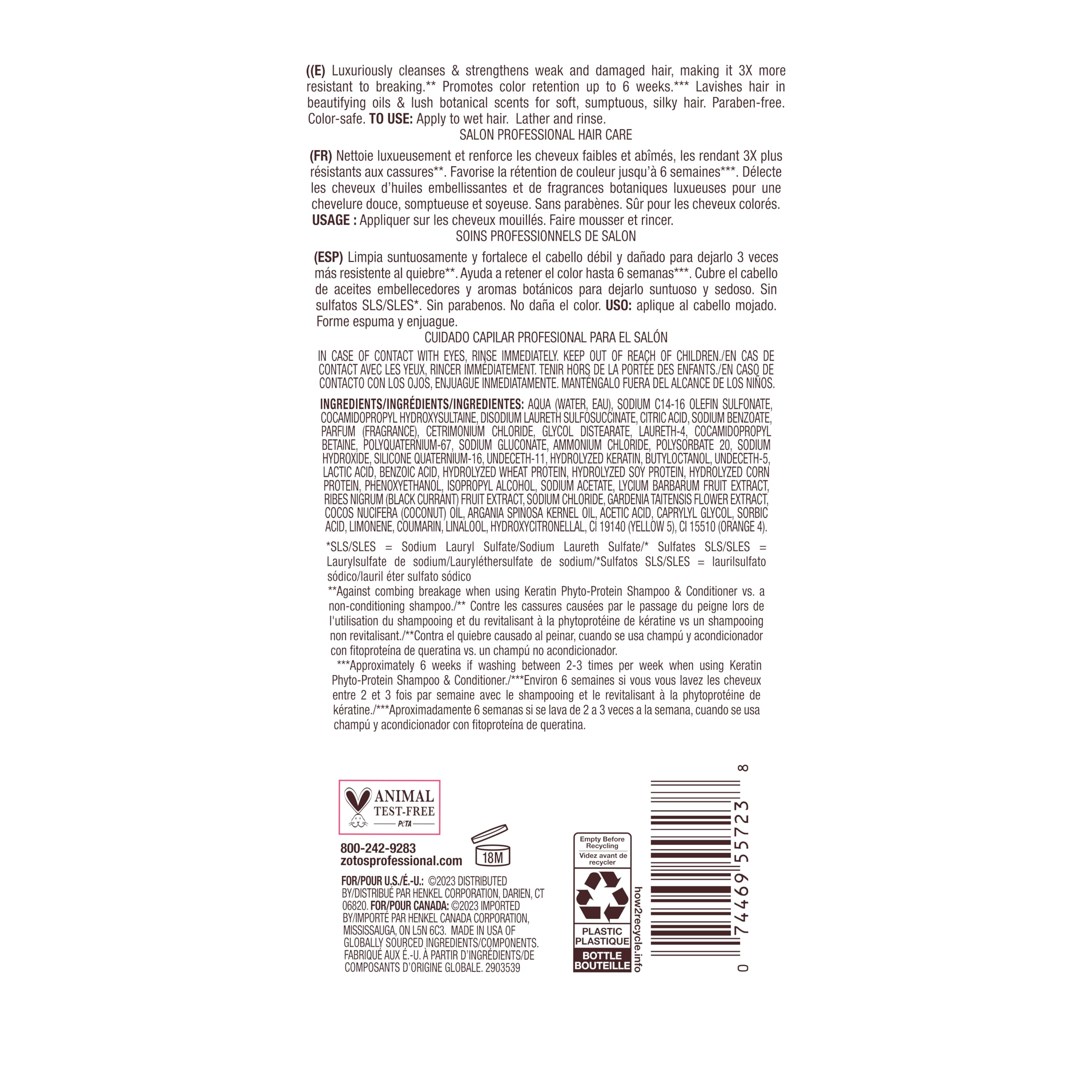 Bain de Terre Keratin Phyto-Protein Color Protect Strengthening Shampoo, Color-Safe Strengthening for Weak & Damaged Hair, Sulfate-Free, Paraben-Free