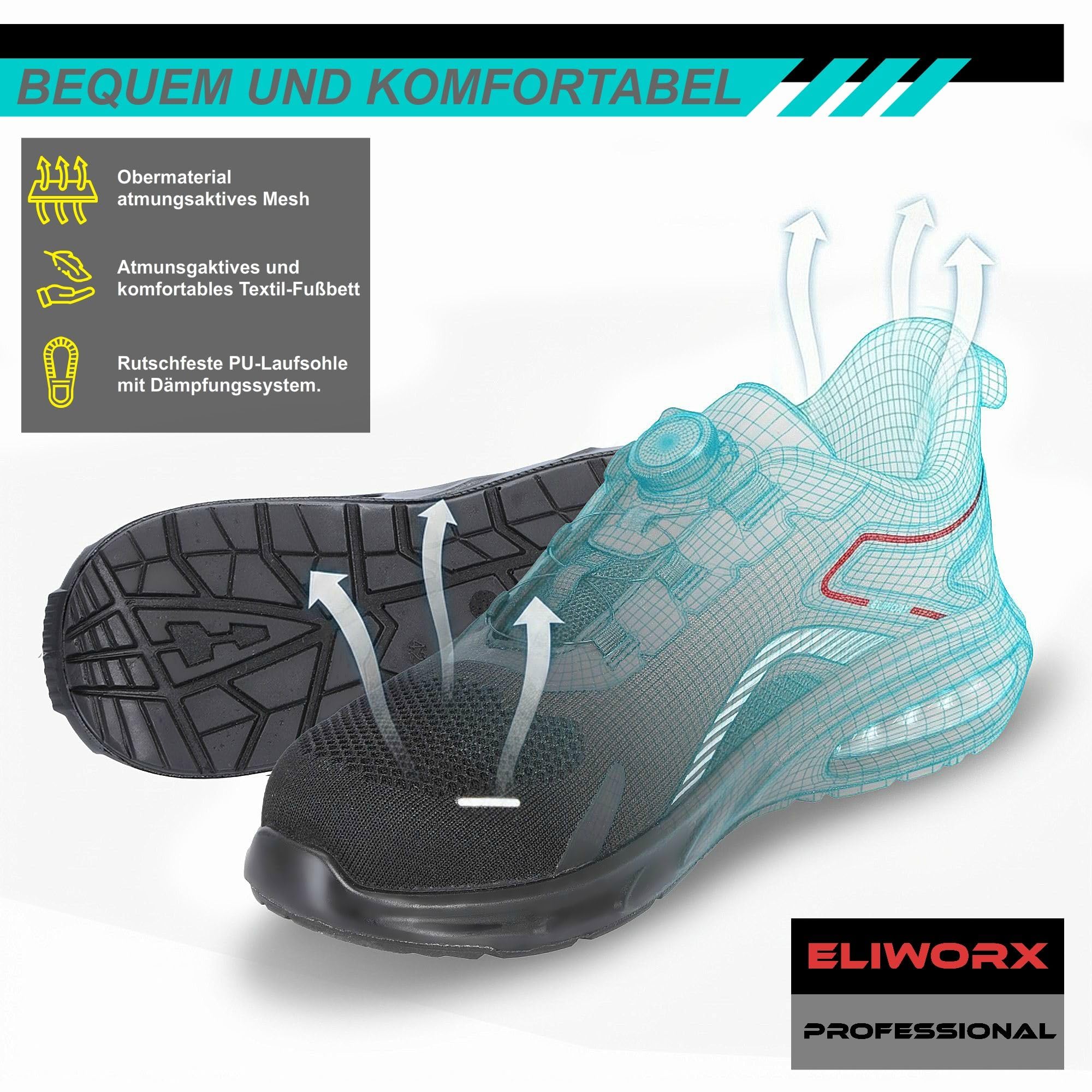 Zapatos de seguridad para hombre S3S SR según la norma EN ISO 20345:2022+A1:2024 con cierre rápido – Twister – Con puntera de acero, plantilla extraíble, antideslizante