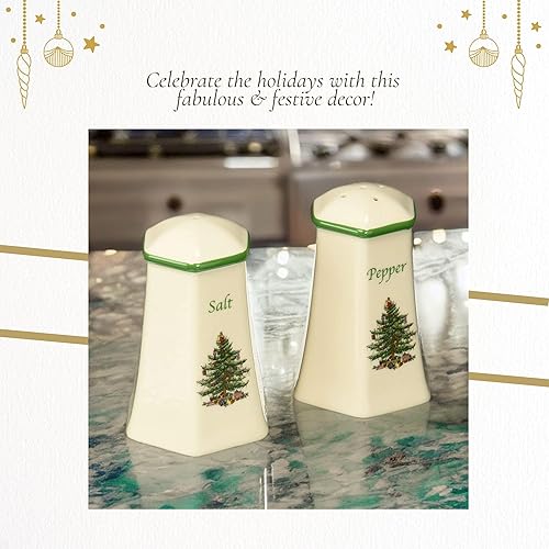 Miniatura 5 de Spode Juego de salero y pimentero hexagonal para árbol de Navidad (2 piezas) - Decoración de mesa y cocina navideña, acento festivo para el hogar,