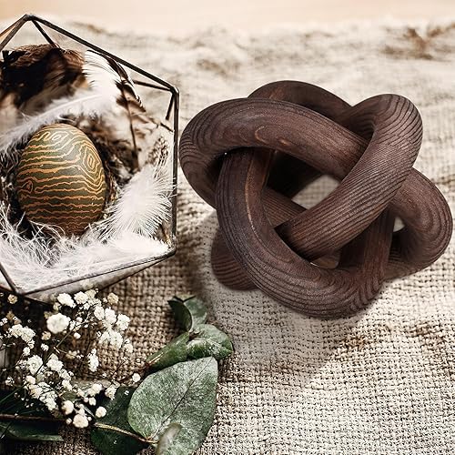 Miniatura 7 de Decoración de nudo de madera de 3 eslabones, decoración de mesa auxiliar tallada a mano, decoración de eslabones de cadena, estante moderno, objetos