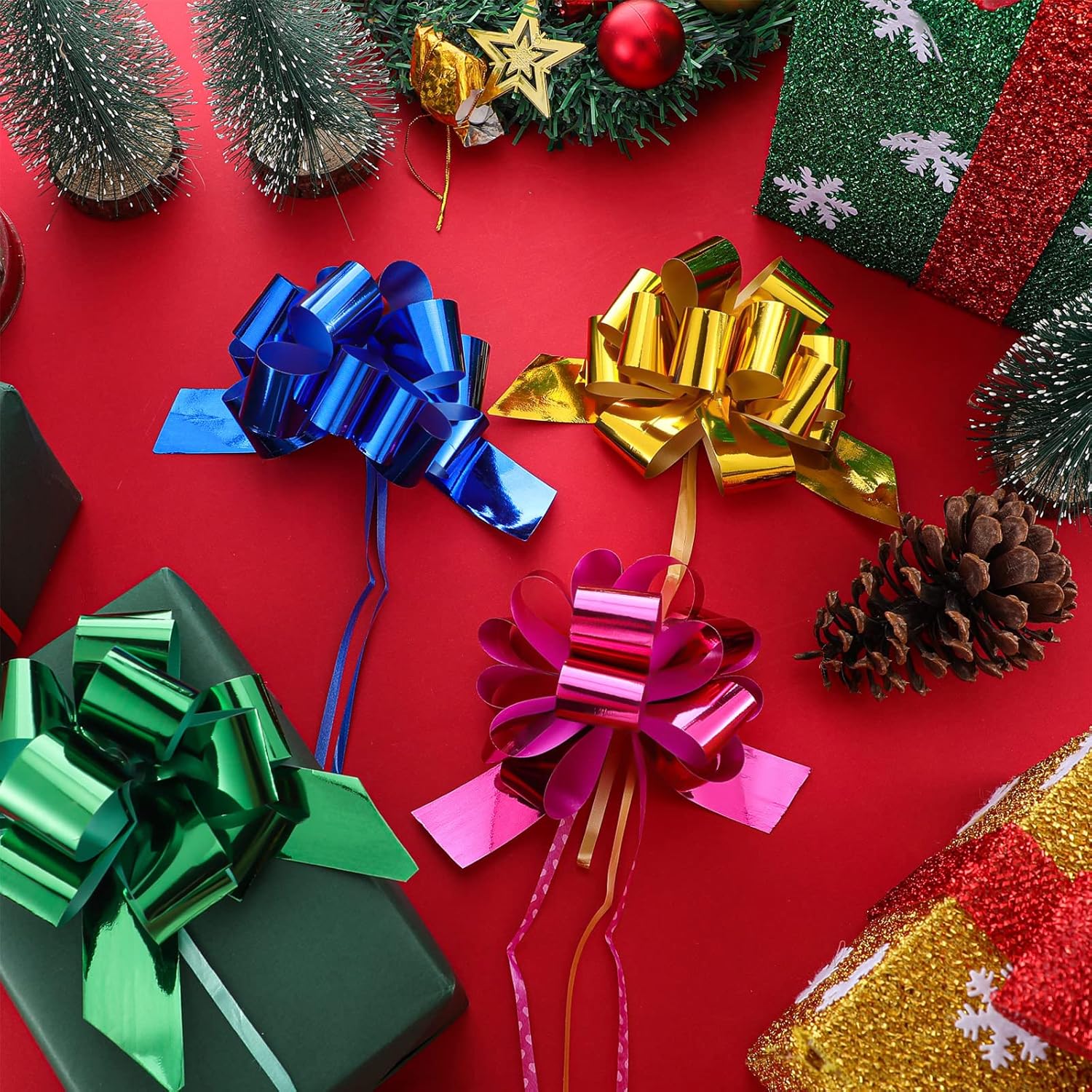 Chunyin 72 Pcs 5 Inch Wrap Pull Bows Gift Bows with Ribbon for St. Patrick's Day, Easter, Graduation Gift Wrapping Decor Birthday Anniversary Supplies(Classic Color) - Image 4