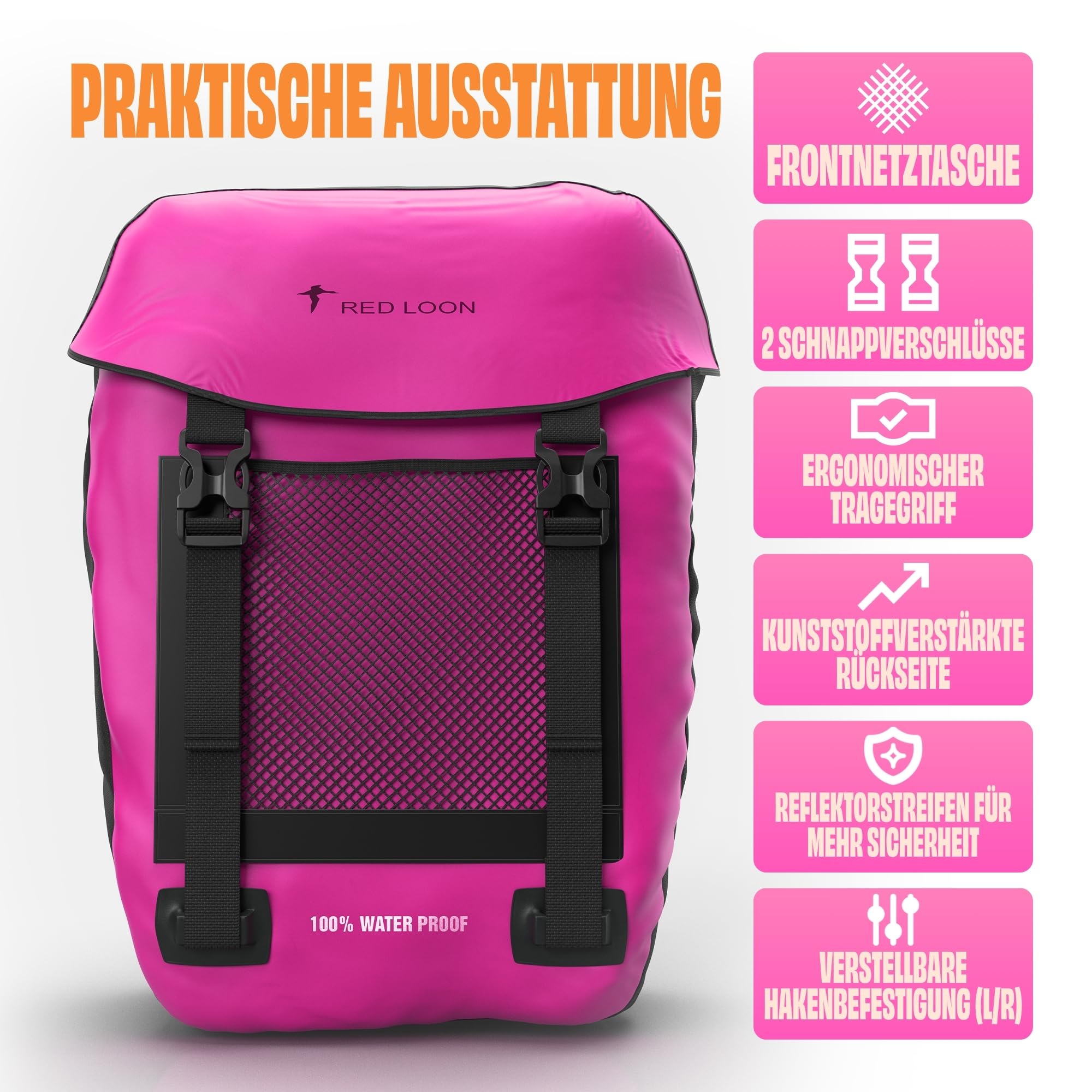 Red Loon wasserdichte Fahrradtasche Gepäckträger robuste Fahrradtasche hinten Gepäckträger - Fahrradtaschen für Gepäckträger ebike - regenfeste Fahrradtasche Gepäckträger E-Bike - Pink