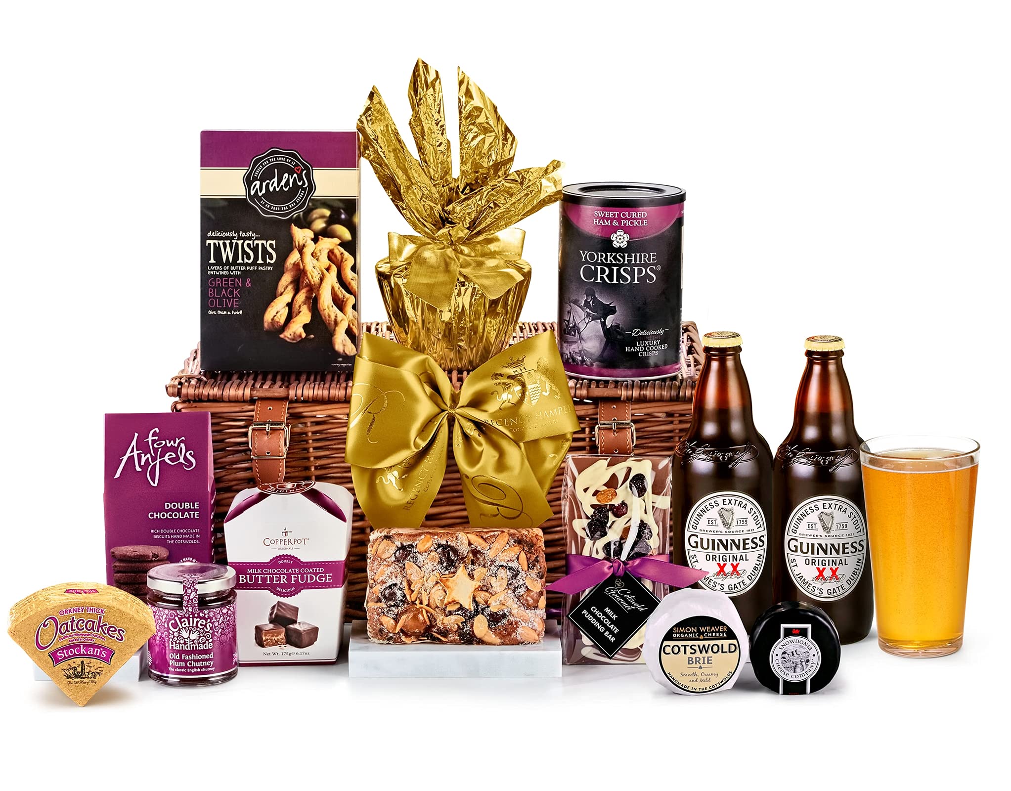 Premium Guinness Gift Set with Snacks - Cambridge Hamper with Guinness, Mature Cheddar, Organic Brie, Chocolate Biscuits - Beer Gift for Men on Birthdays and Celebrations, from Regency Hampers