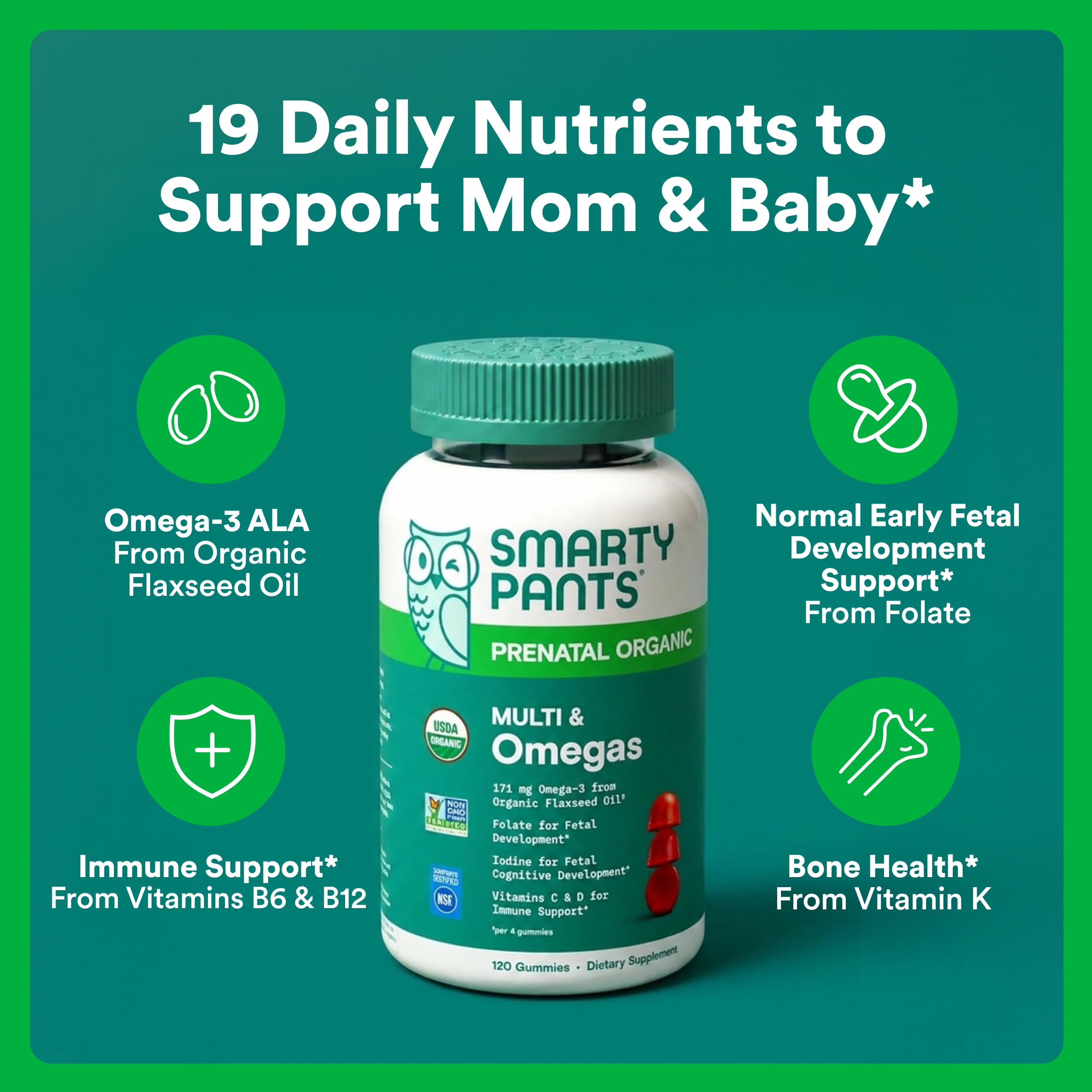 SmartyPants Organic Prenatal Vitamins for Women, Omega 3, Choline, 120 Ct — Amazon image 2